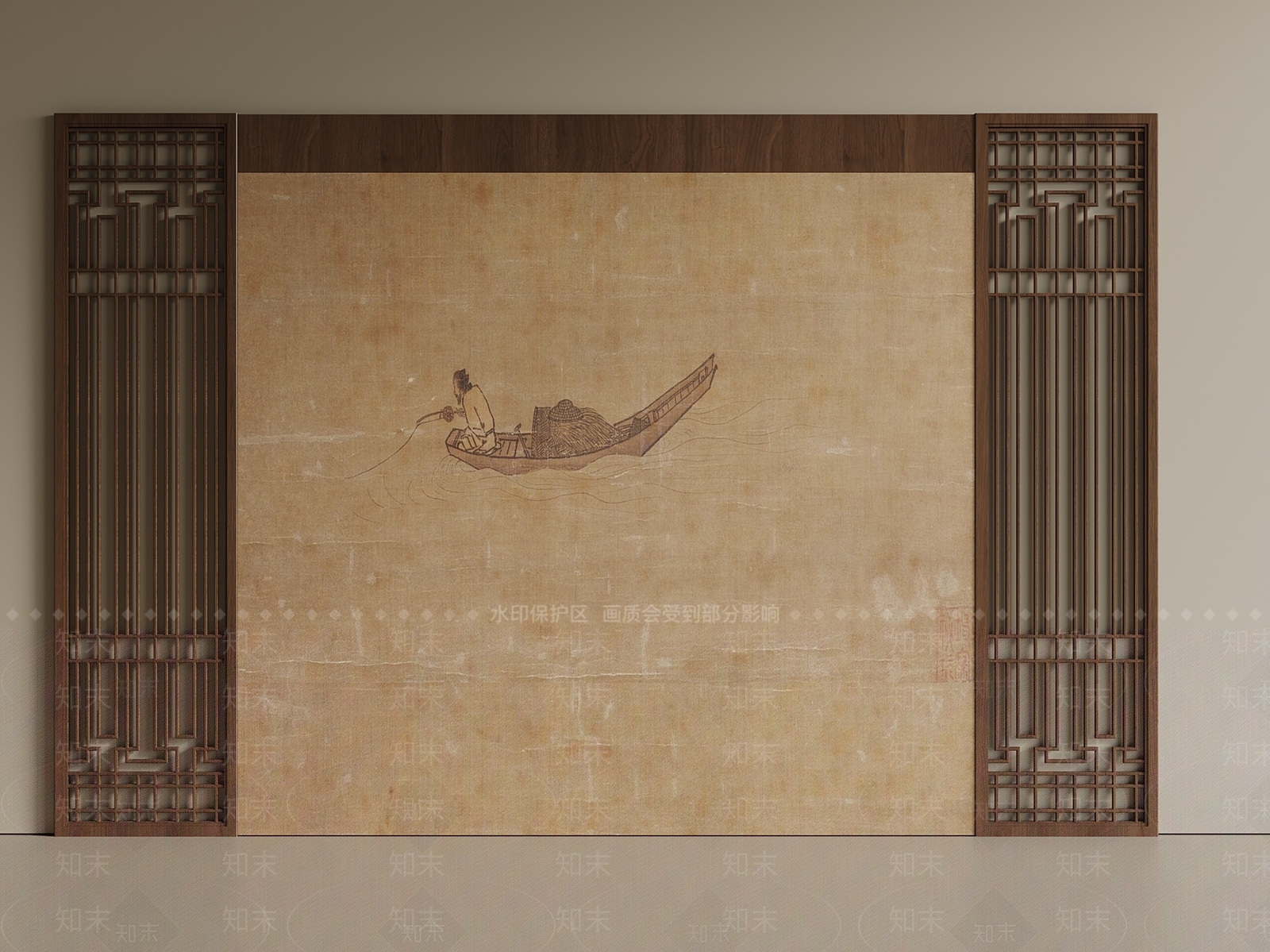 中式新中式床头背景墙3D模型下载【ID:1201615824】