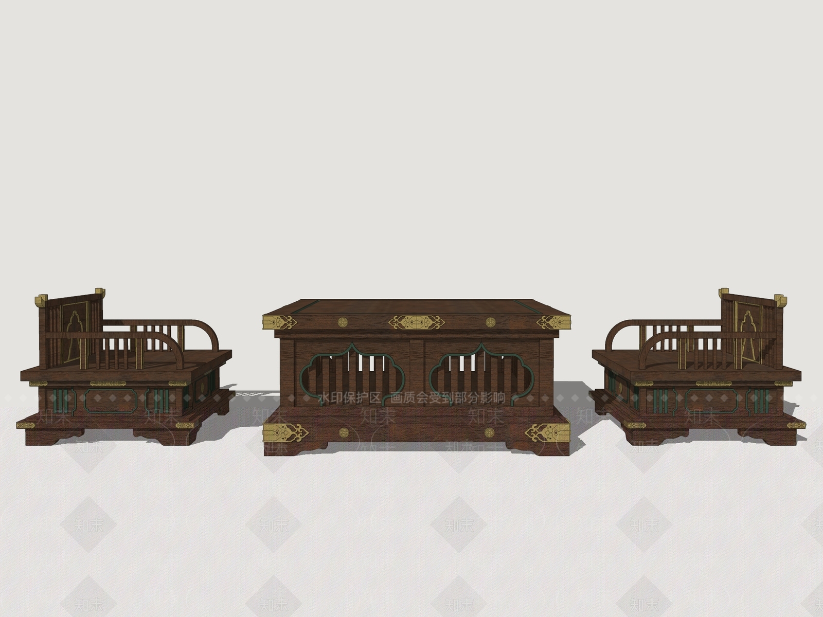 新中式办公桌椅SU模型下载【ID:1201616174】