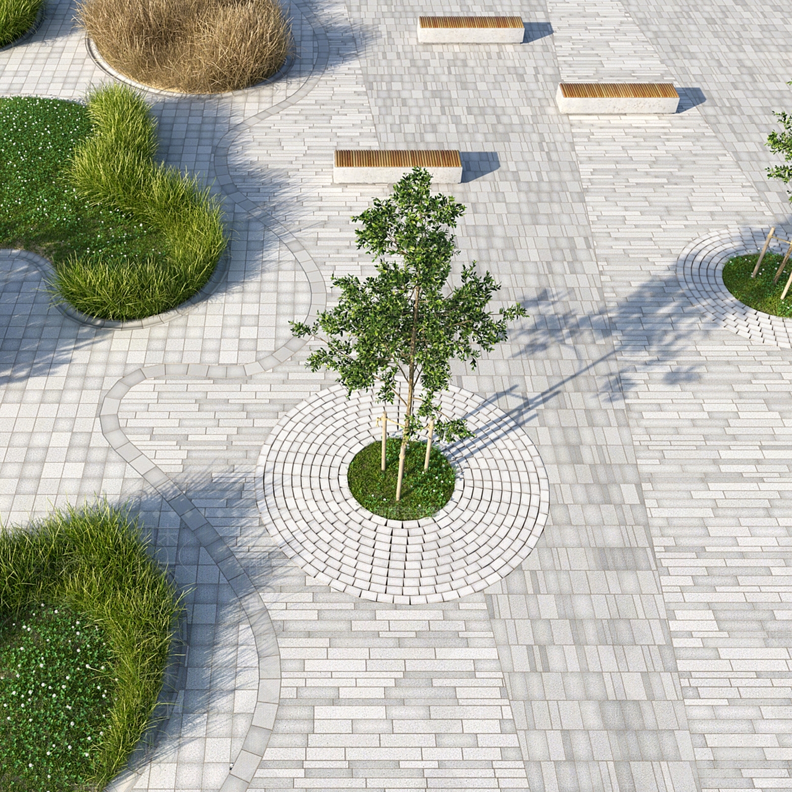 现代简约广场景观3D模型下载【ID:1201618070】