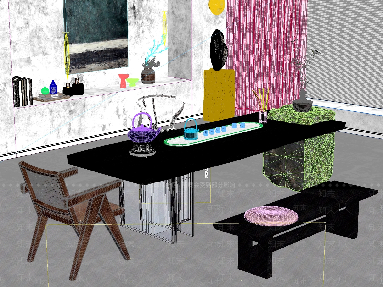 新中式中式茶桌椅3D模型下载【ID:1201617928】