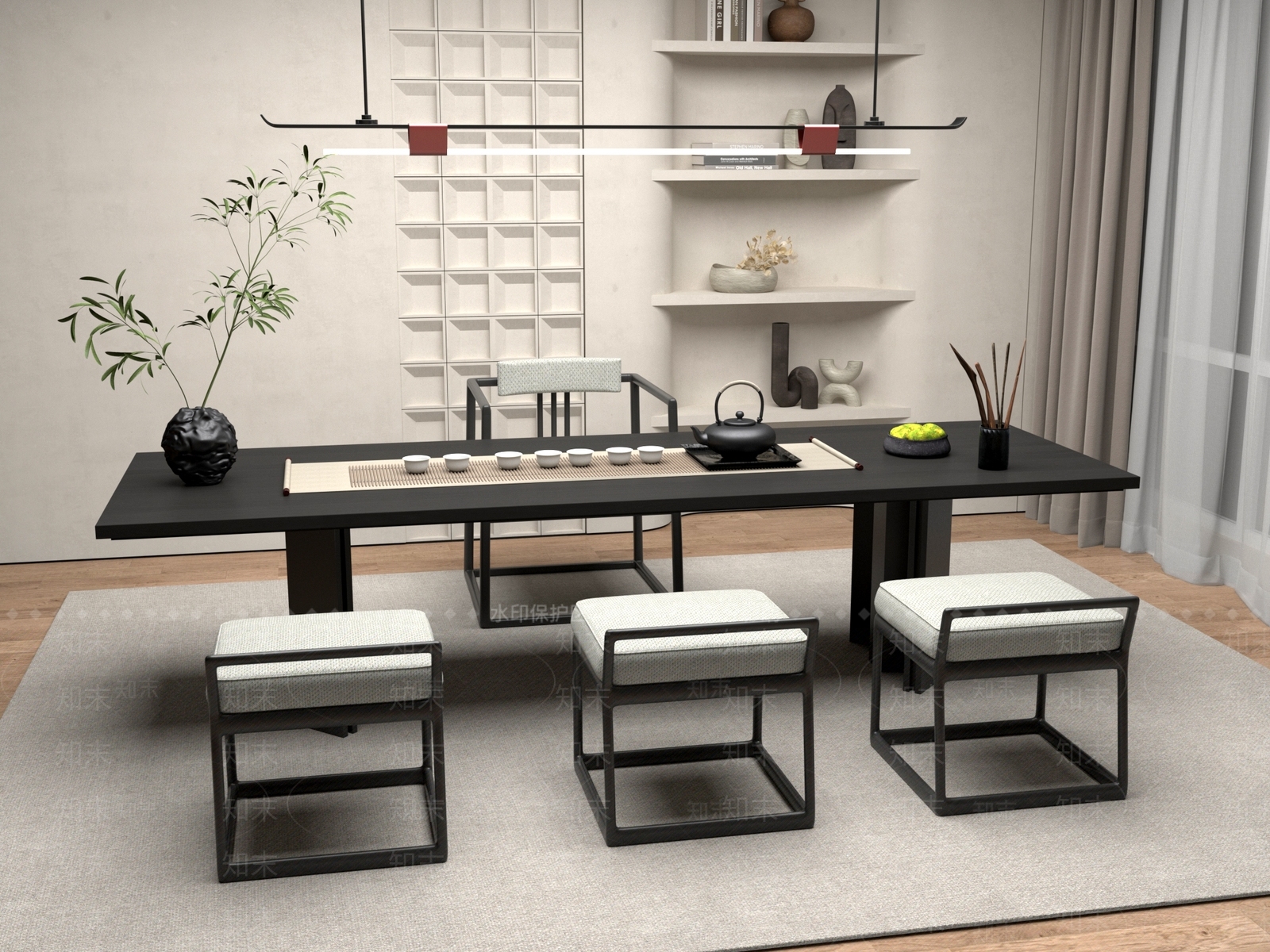新中式中式茶桌椅3D模型下载【ID:1201618267】
