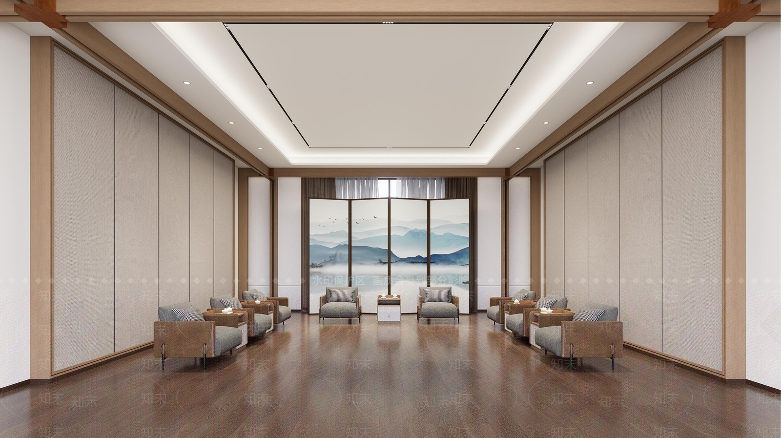 现代新中式会议室SU模型下载【ID:1201625520】