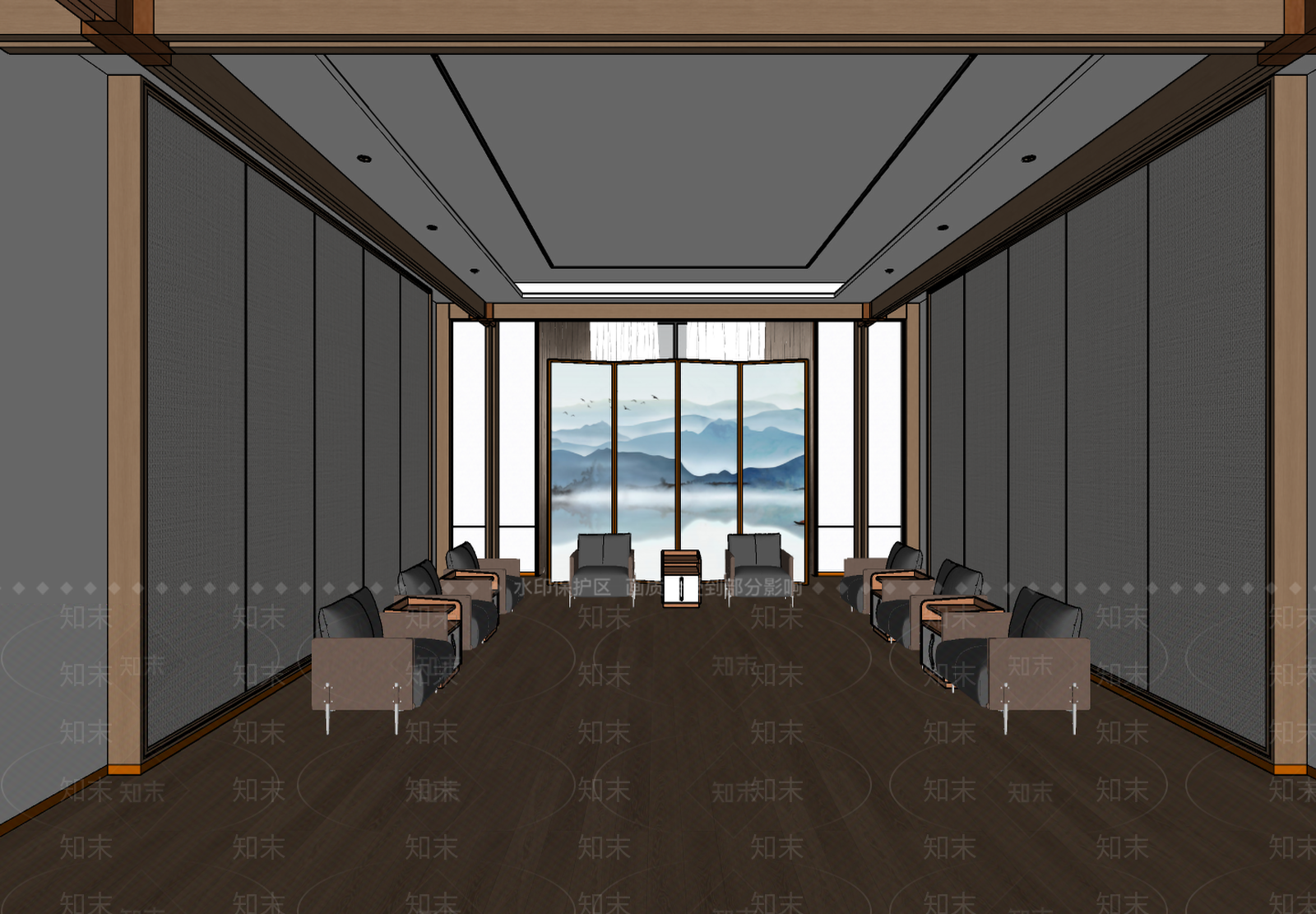 现代新中式会议室SU模型下载【ID:1201625520】