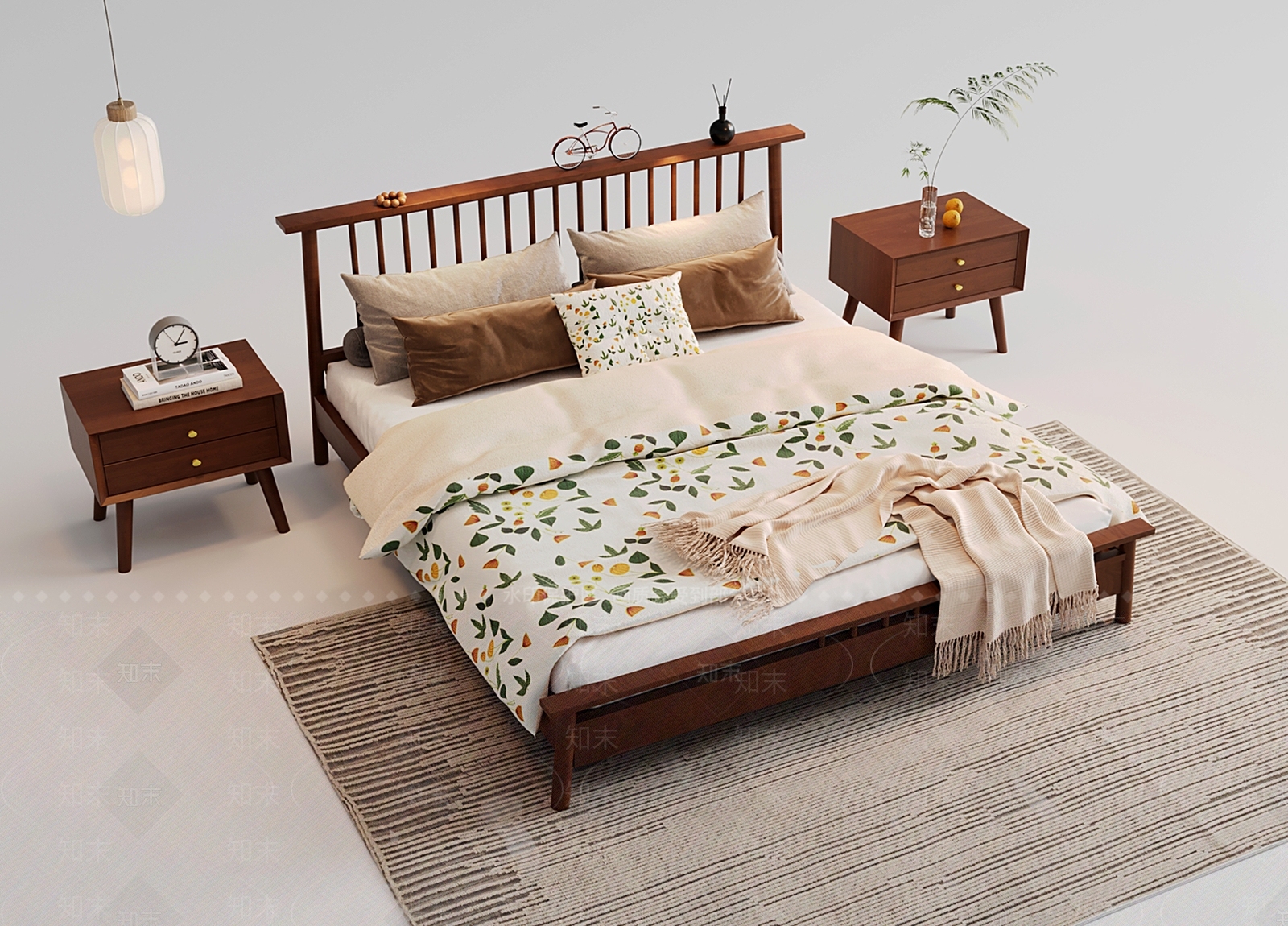 北欧双人床3D模型下载【ID:1201626747】