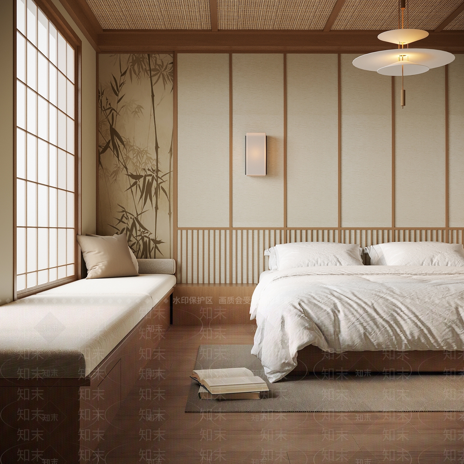 新中式日式家居卧室3D模型下载【ID:1201628860】