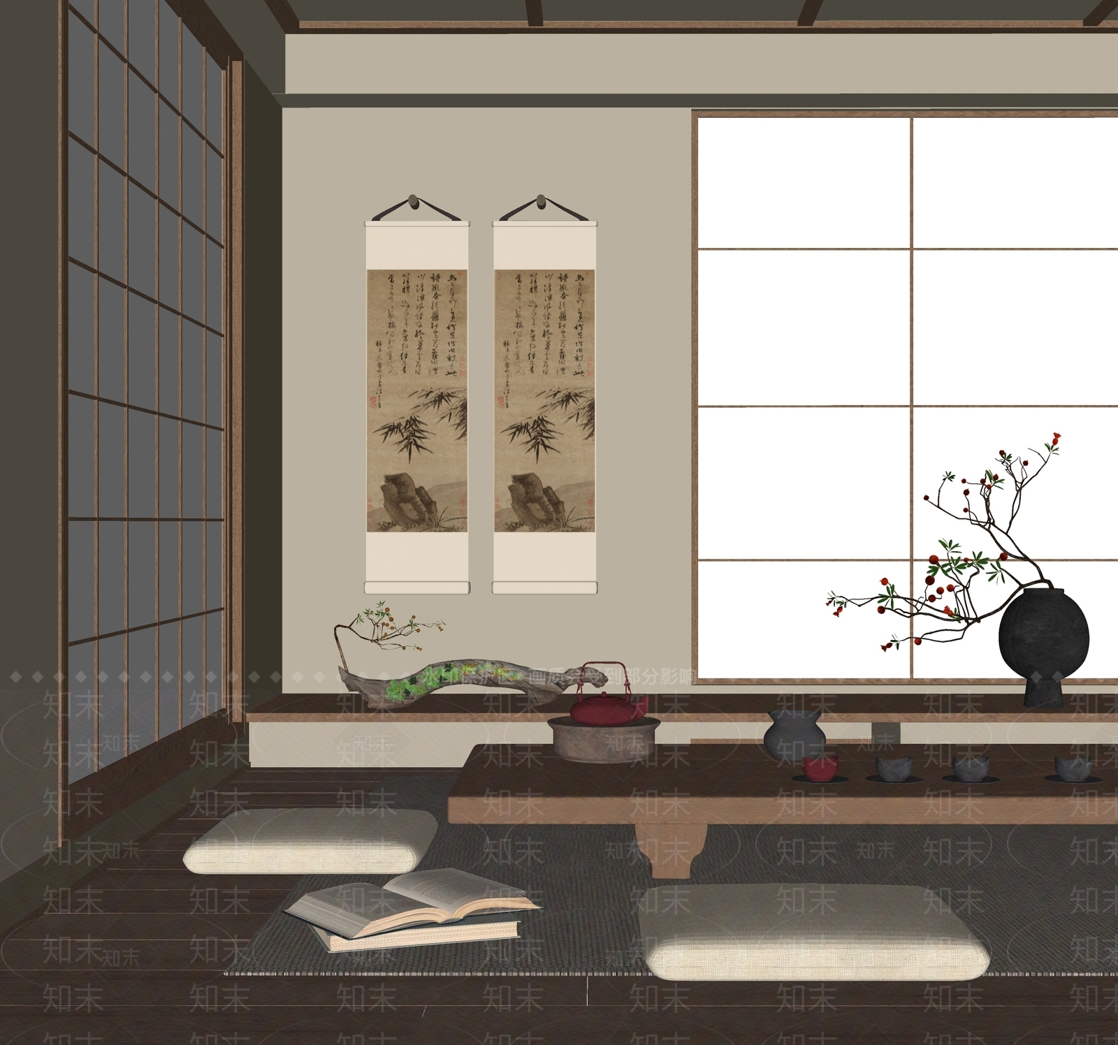 新中式日式茶室SU模型下载【ID:1201629253】