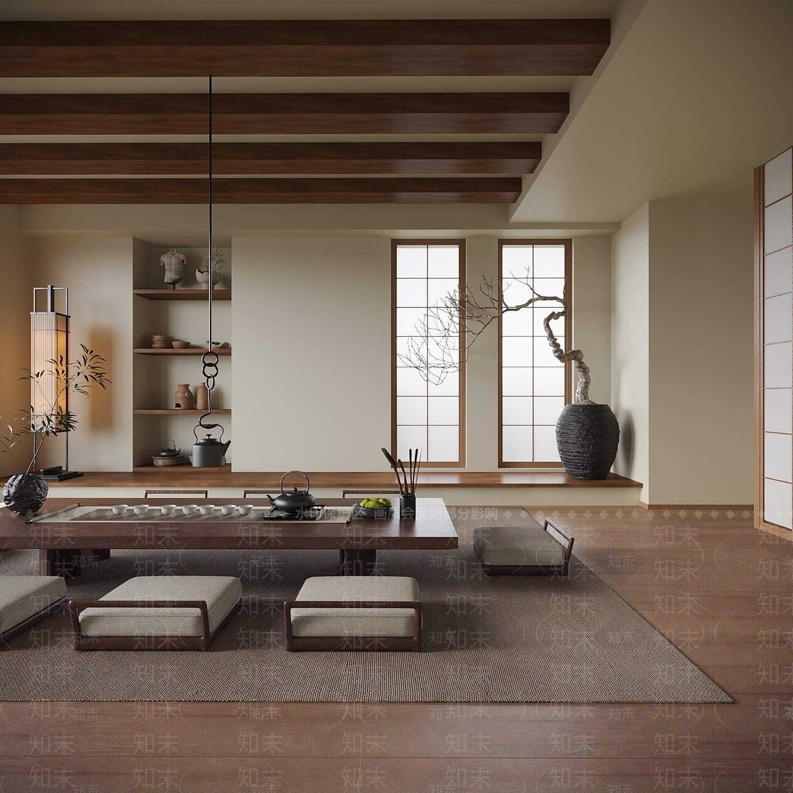 新中式日式茶室SU模型下载【ID:1201629437】