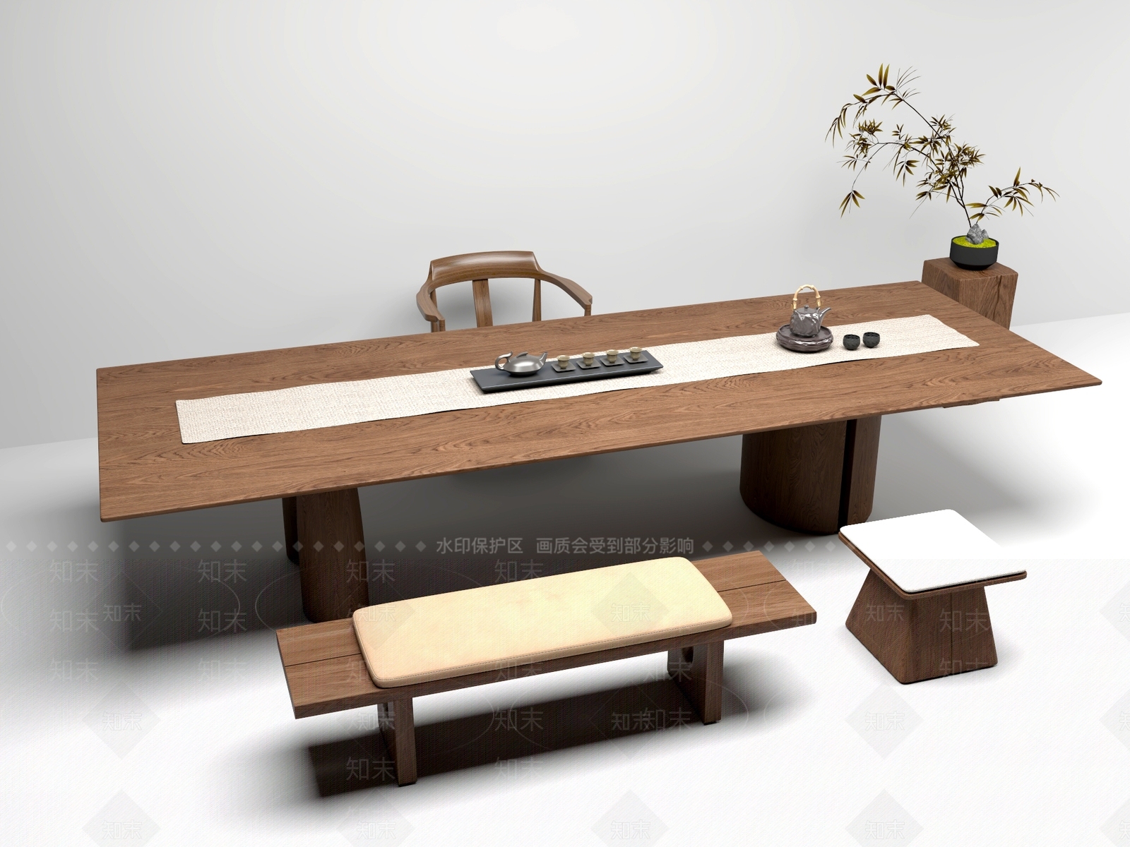 新中式中式茶桌椅3D模型下载【ID:1201629782】