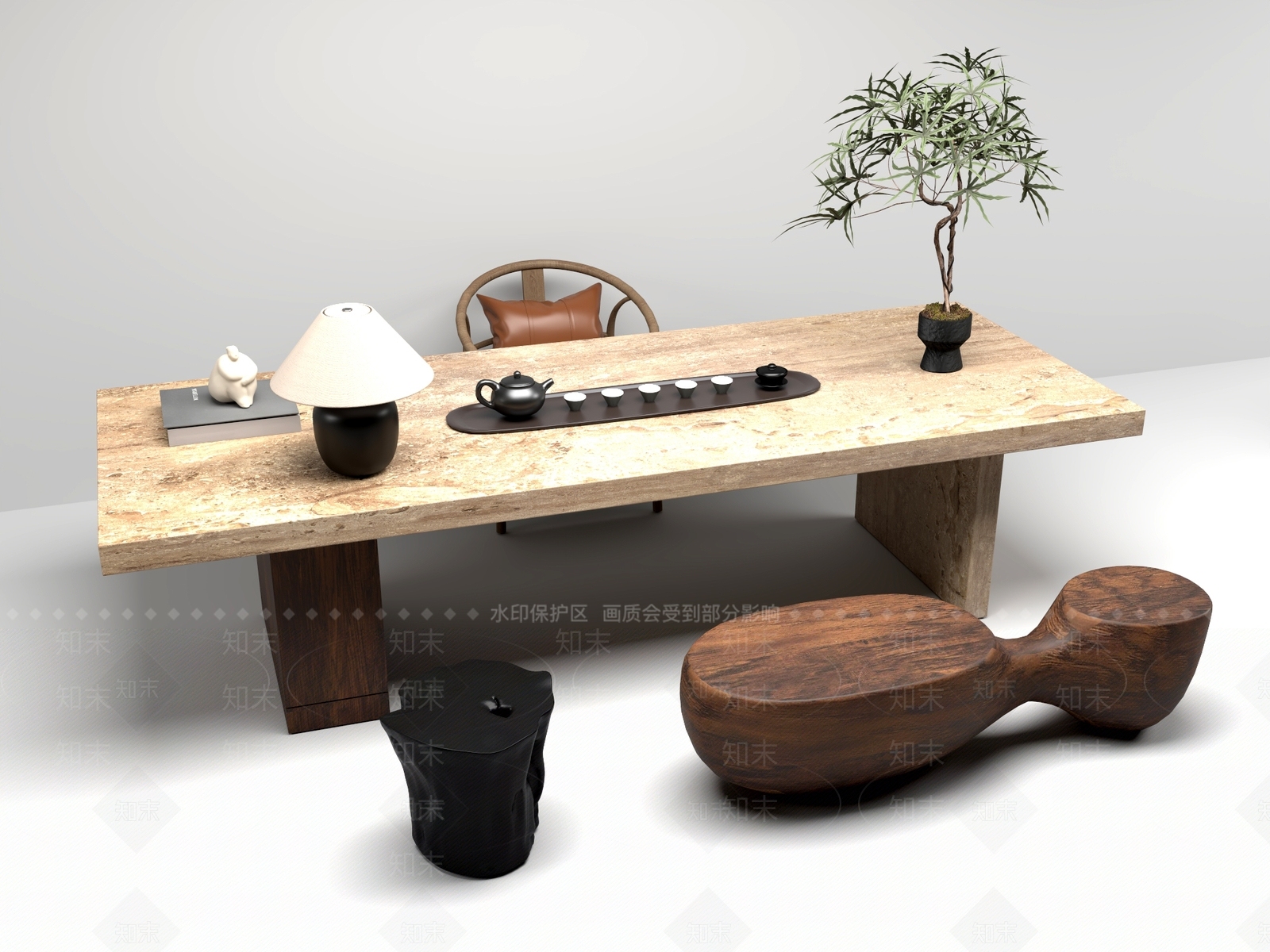 新中式中式茶桌椅3D模型下载【ID:1201629782】
