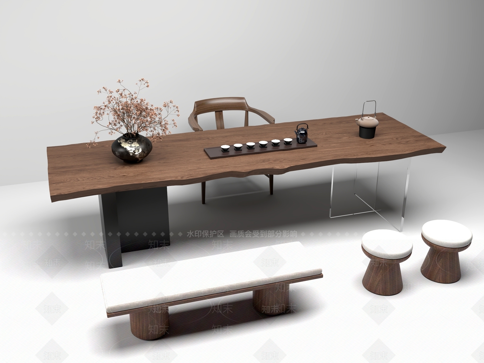 新中式中式茶桌椅3D模型下载【ID:1201629782】
