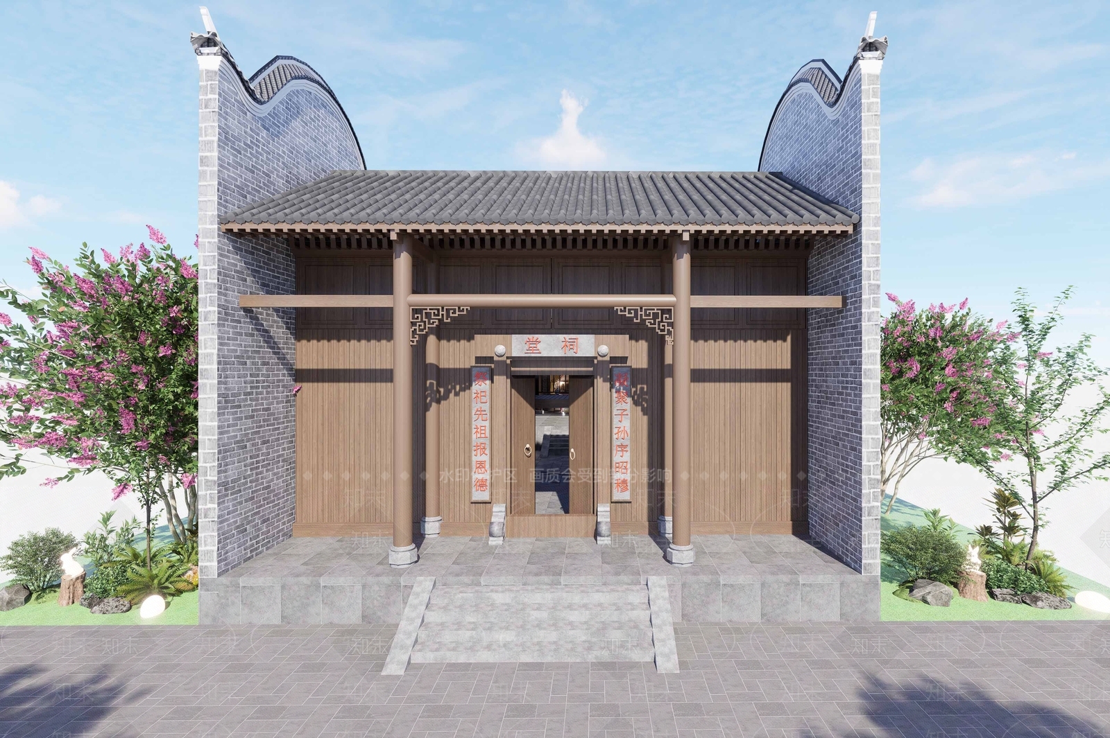 新中式寺庙建筑SU模型下载【ID:1201729931】