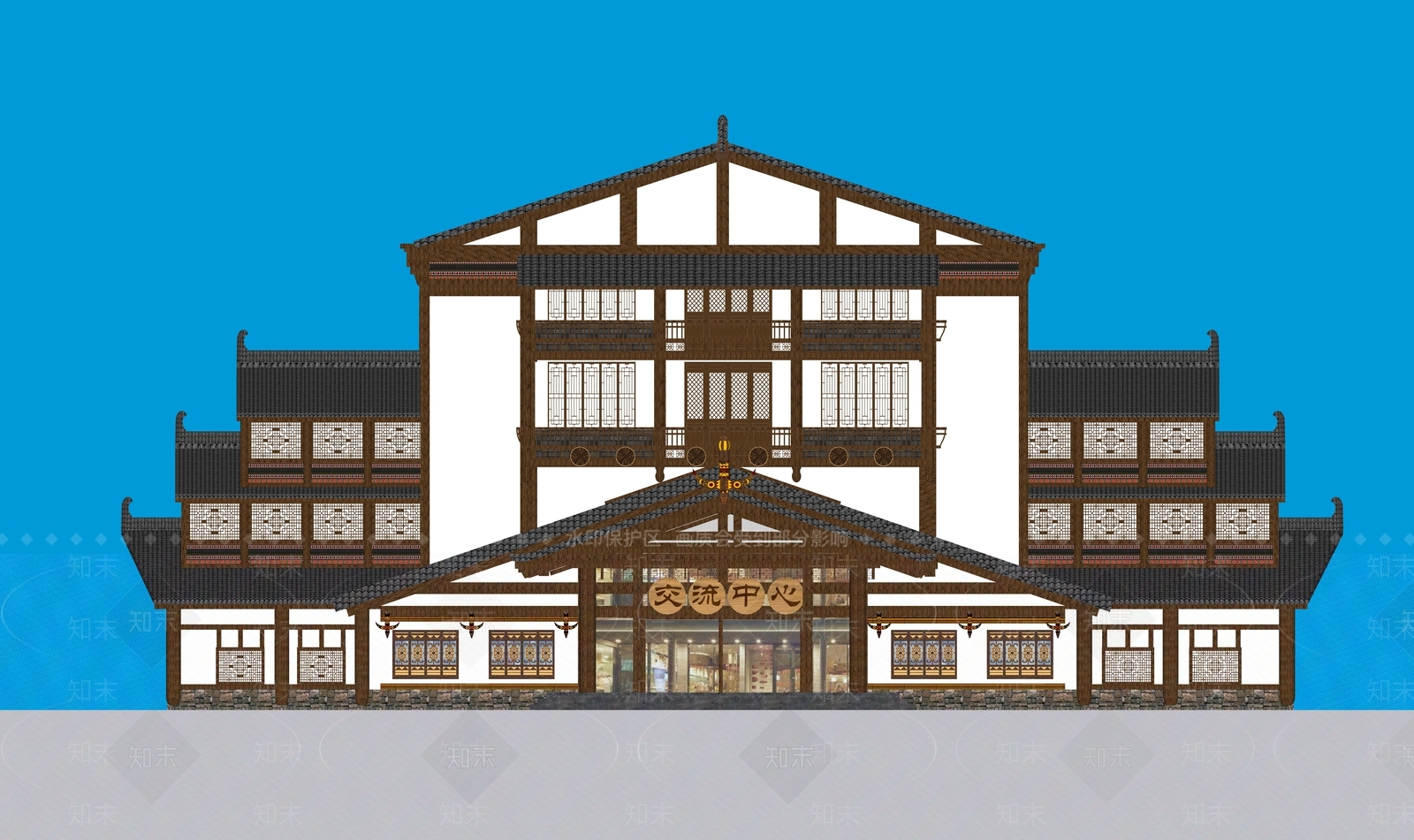 中式古建筑SU模型下载【ID:1201632348】