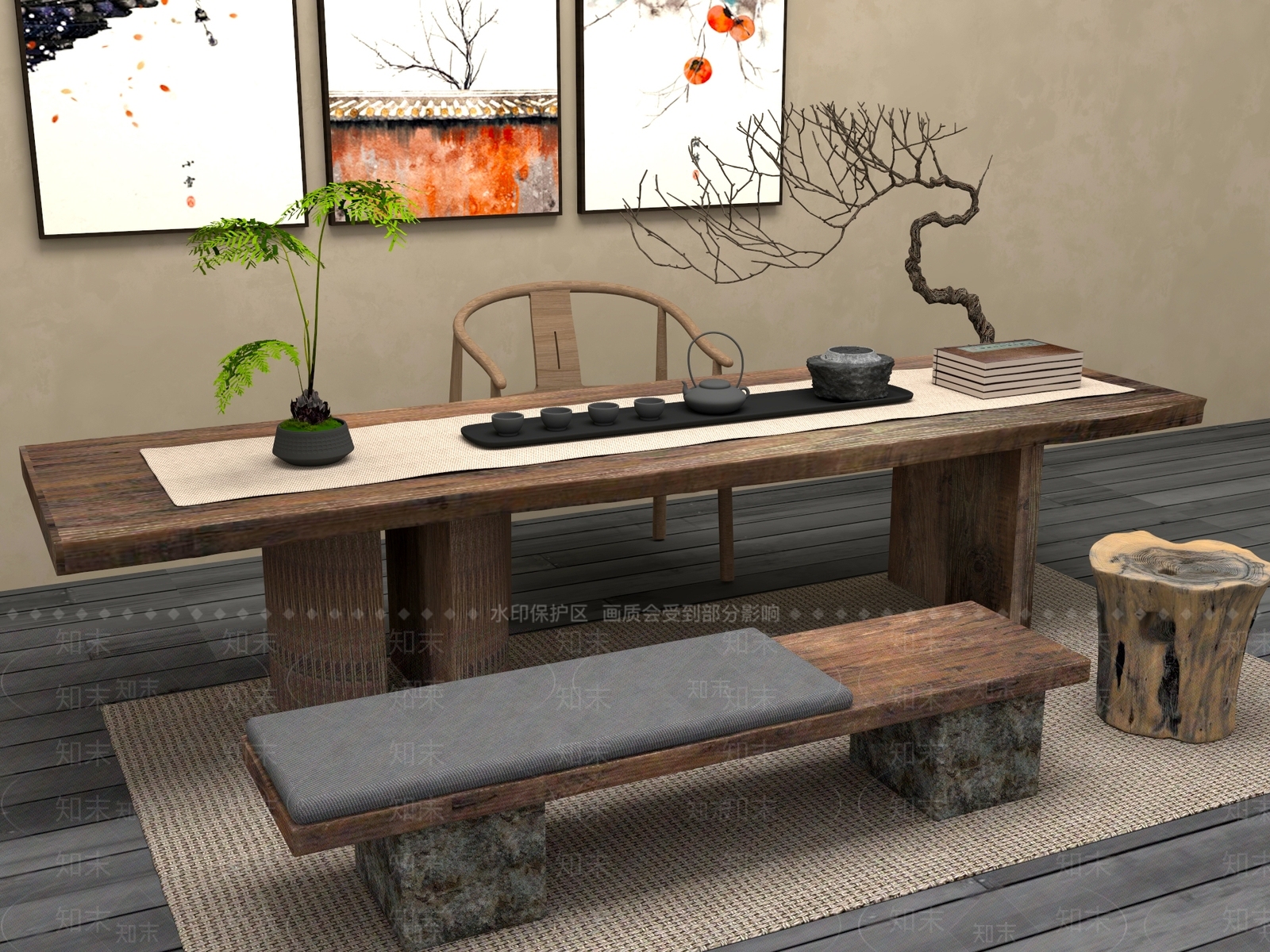 新中式中式茶桌椅3D模型下载【ID:1201636717】