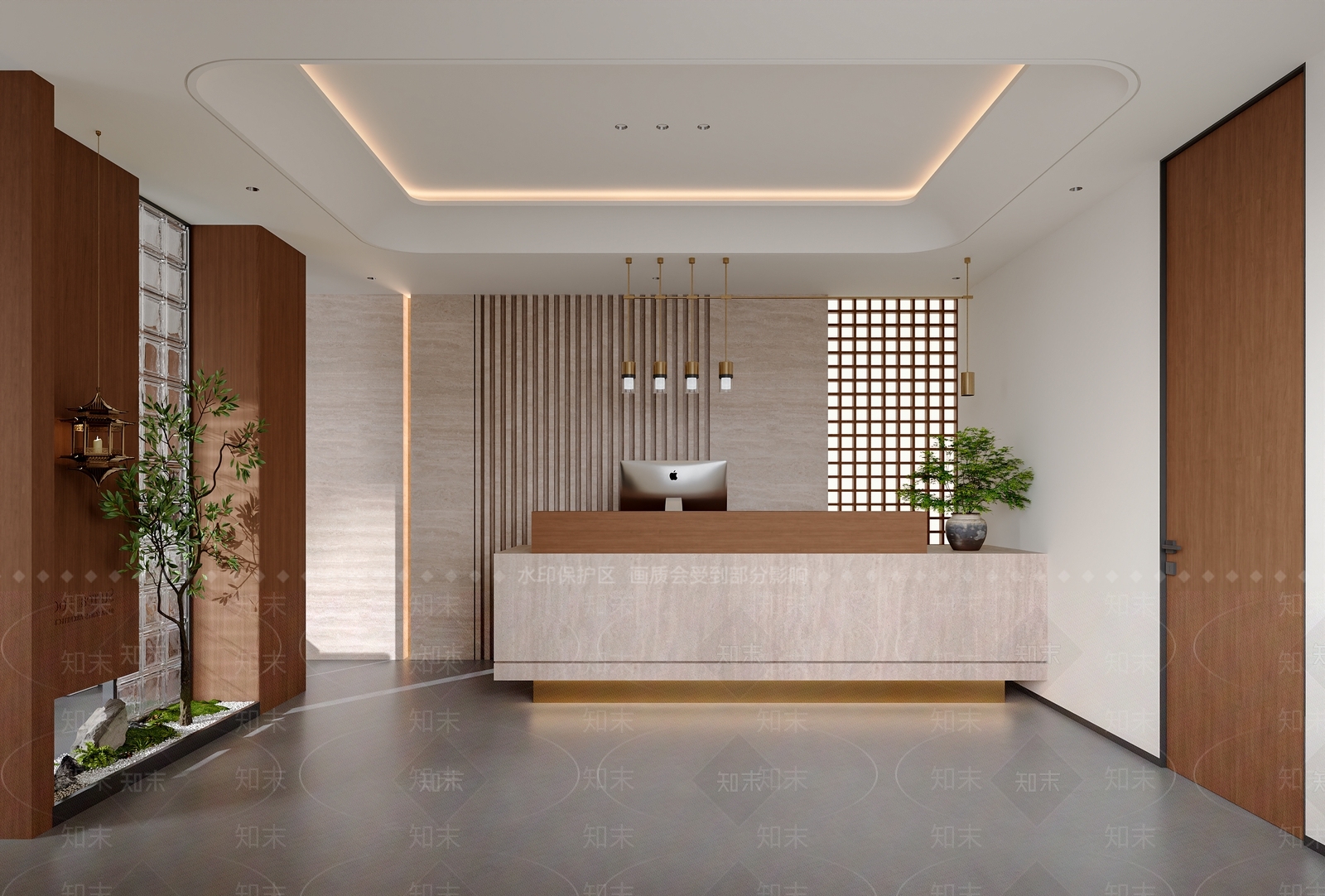 现代新中式办公大厅3D模型下载【ID:1201640974】