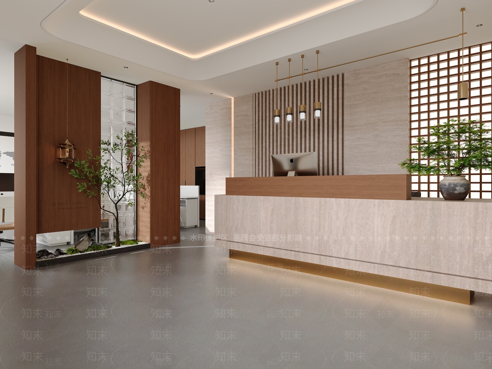 现代新中式办公大厅3D模型下载【ID:1201640965】