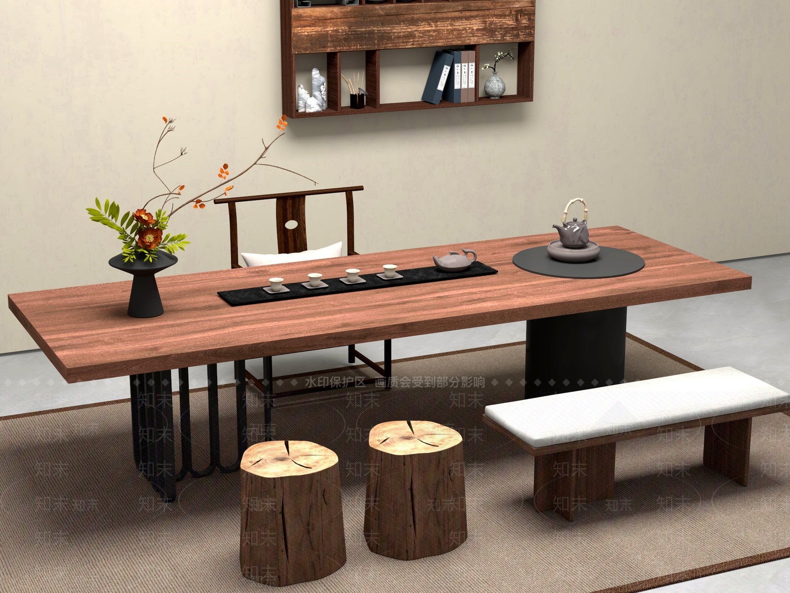 新中式中式茶桌椅3D模型下载【ID:1201642604】
