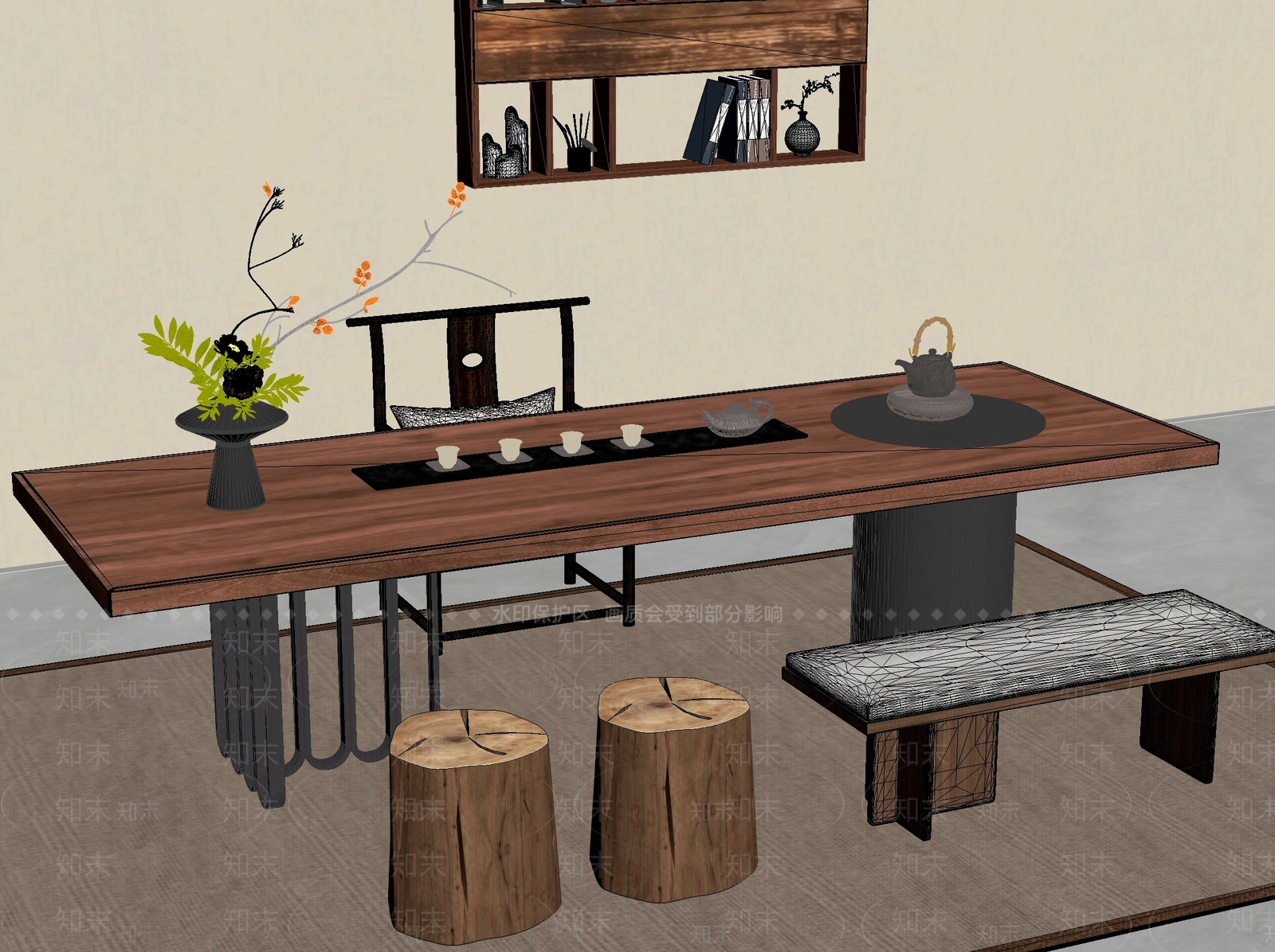 新中式中式茶桌椅3D模型下载【ID:1201642604】