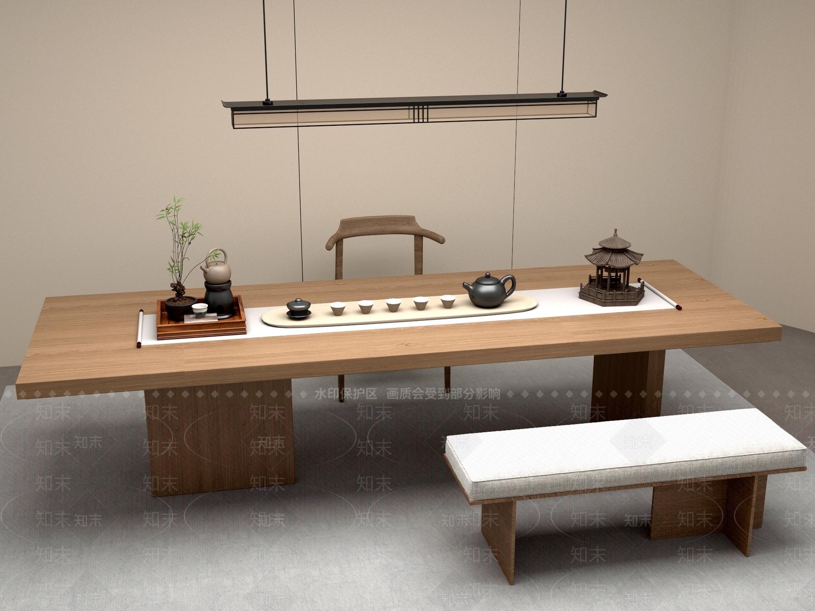 新中式中式茶桌椅3D模型下载【ID:1201644483】