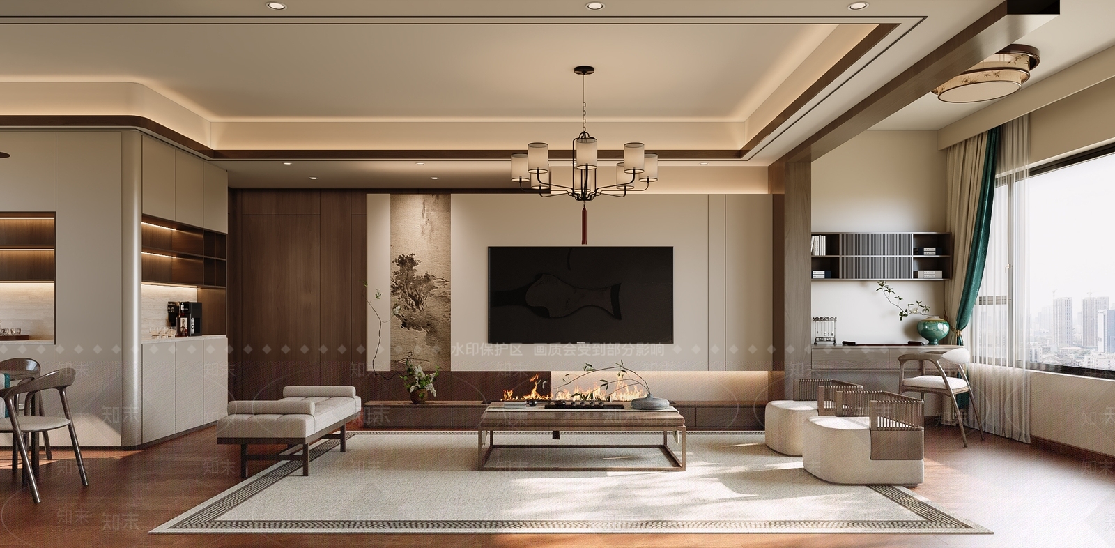 新中式宋式客餐厅3D模型下载【ID:1201649286】