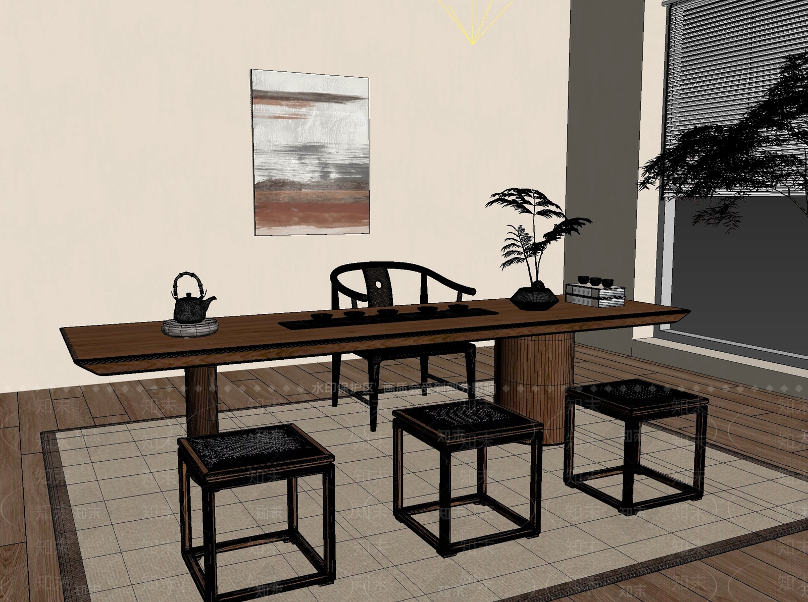 新中式中式茶桌椅3D模型下载【ID:1201647161】