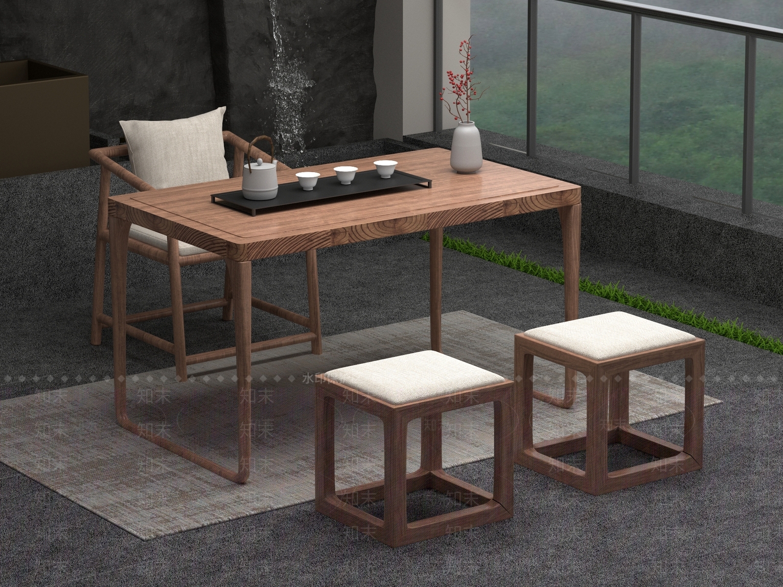 新中式中式茶桌椅3D模型下载【ID:1201649317】
