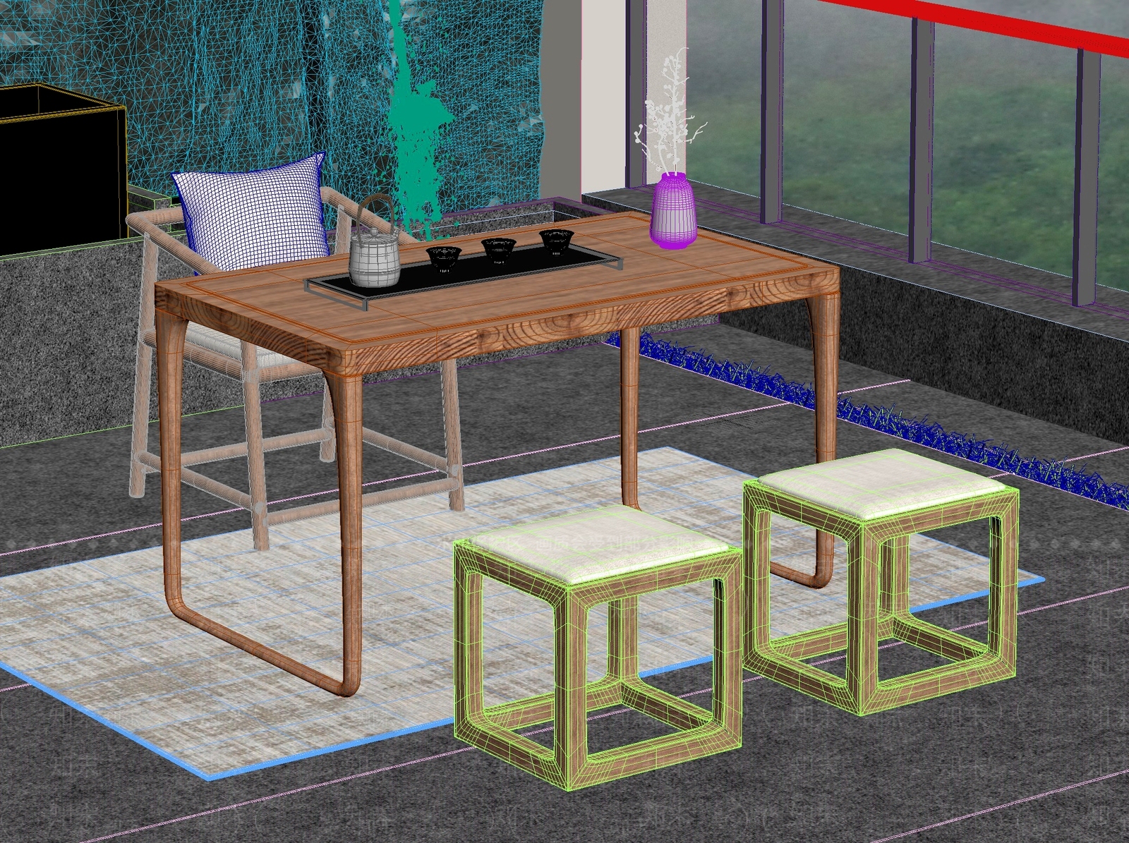 新中式中式茶桌椅3D模型下载【ID:1201649317】