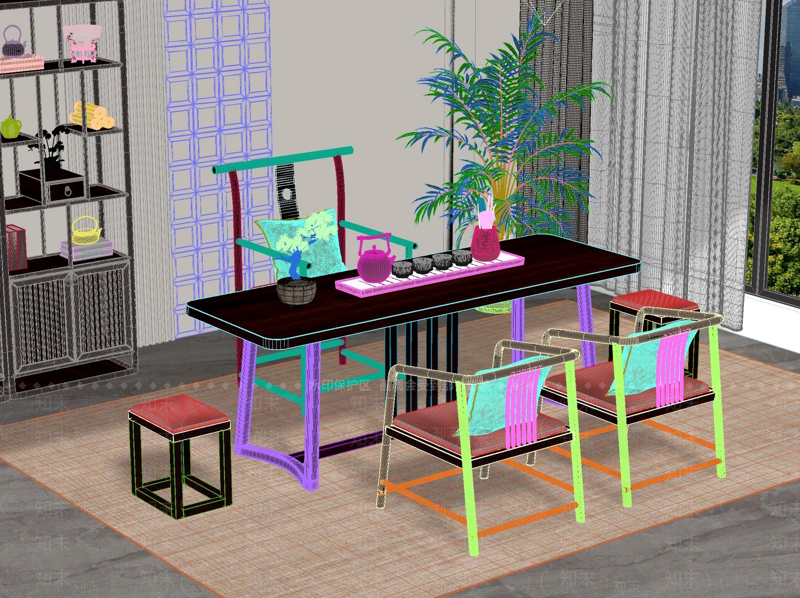 新中式中式茶桌椅3D模型下载【ID:1201650686】