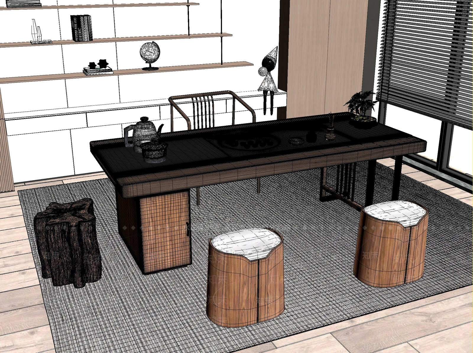 新中式中式茶桌椅3D模型下载【ID:1201651688】