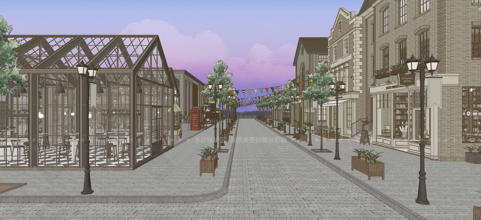 欧式法式商业街SU模型下载【ID:1201651800】