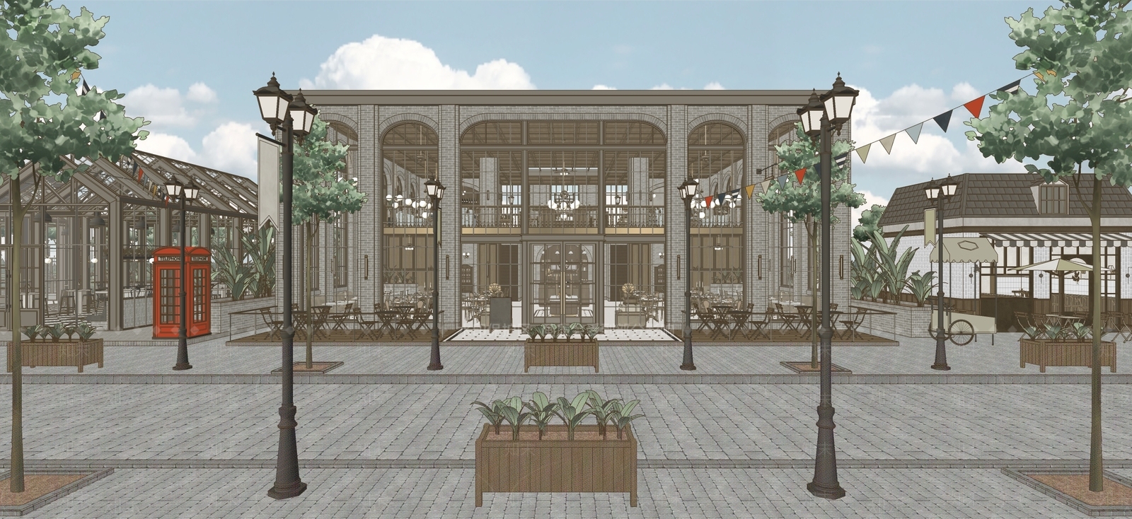 欧式法式商业街SU模型下载【ID:1201651826】