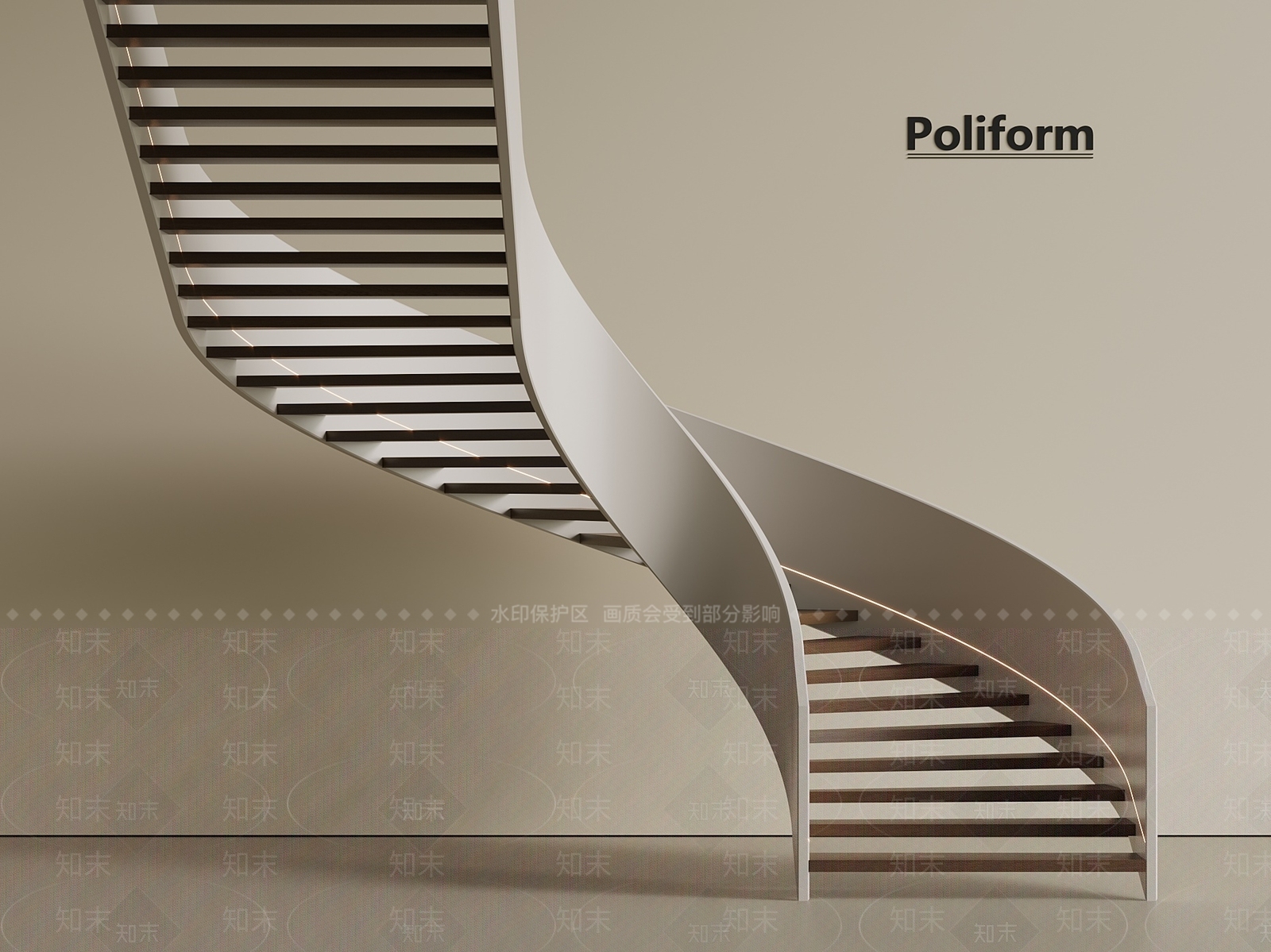 意式轻奢旋转楼梯3D模型下载【ID:1201652130】