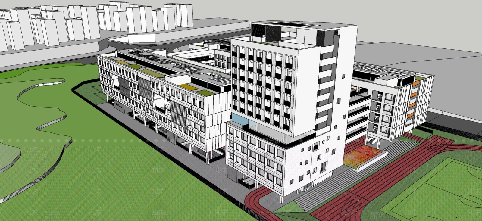 现代简约学校建筑SU模型下载【ID:1201652198】