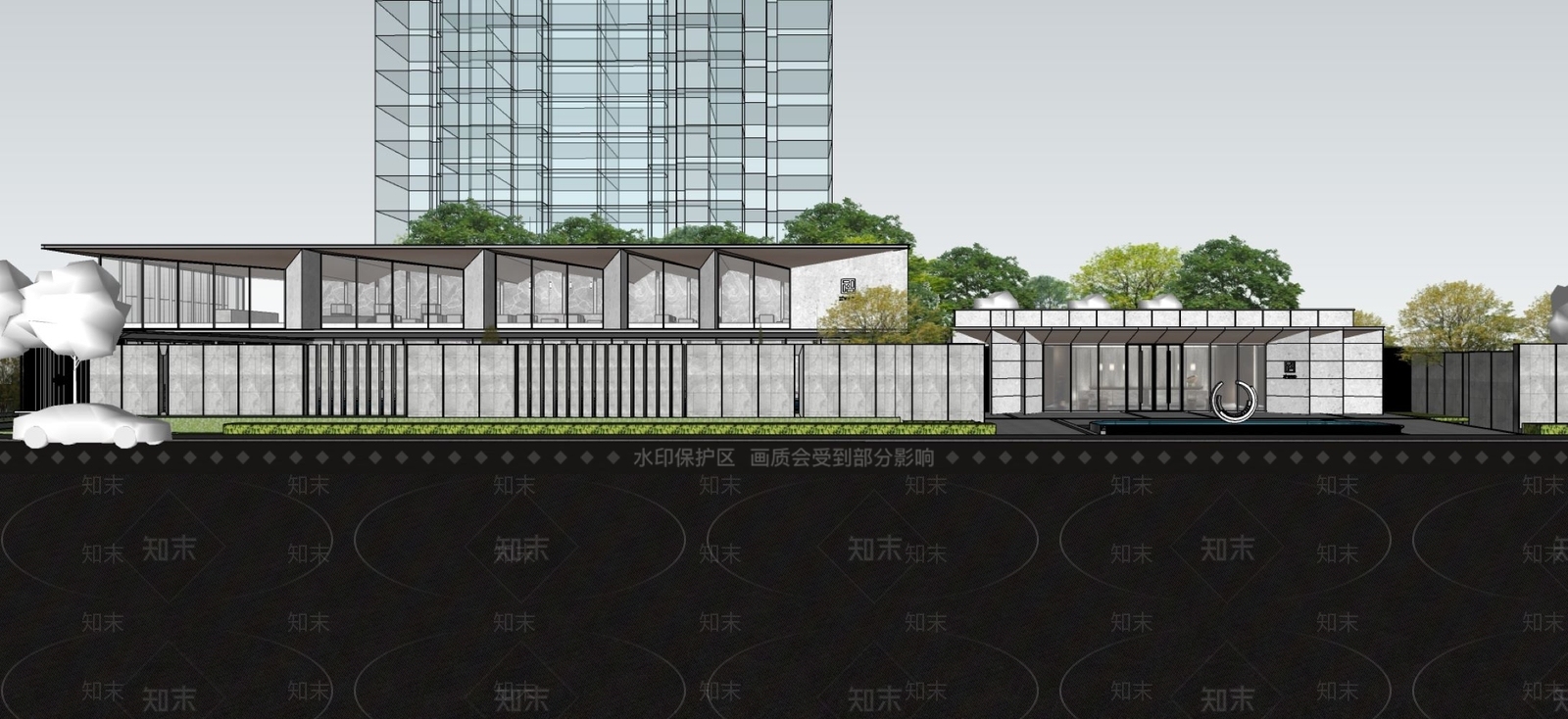 现代极简售楼处建筑SU模型下载【ID:1201652217】