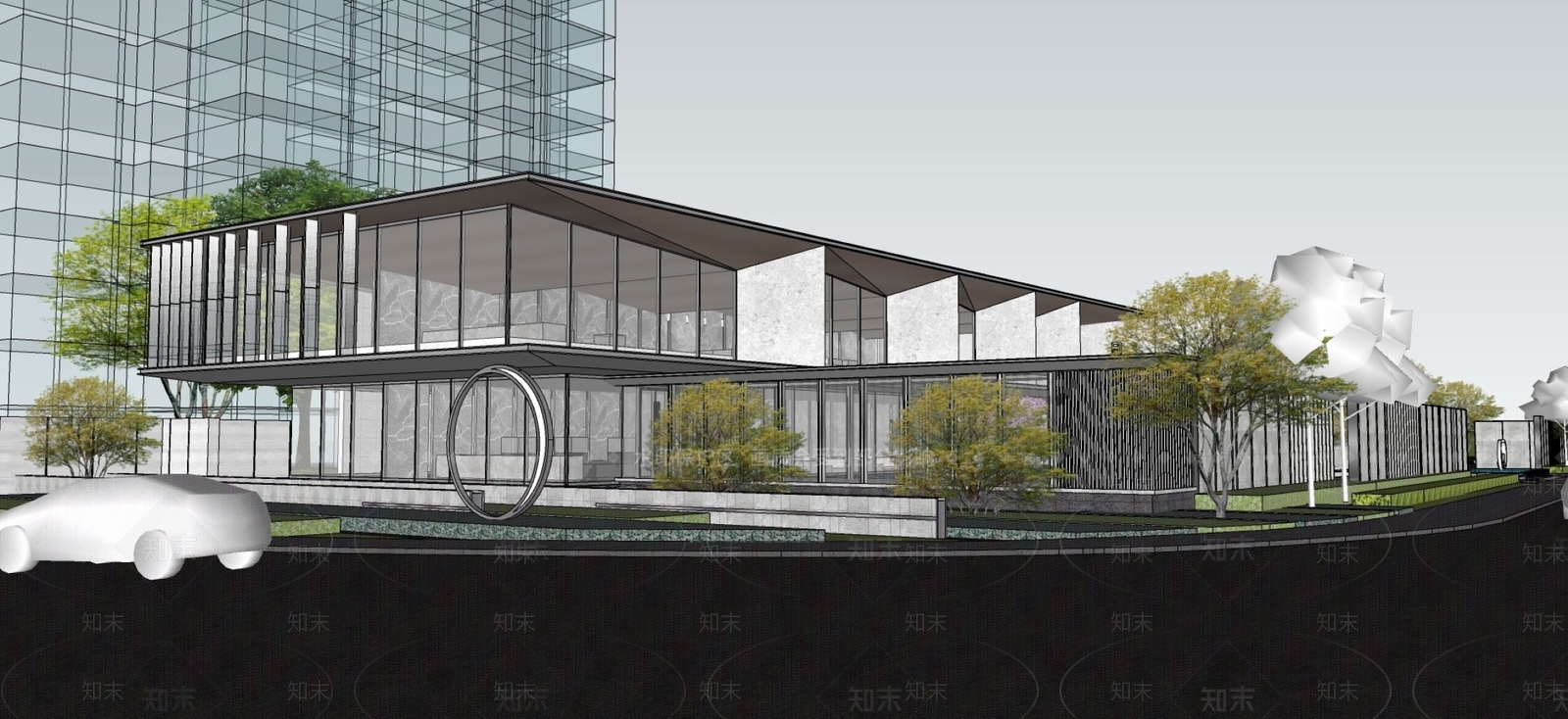 现代极简售楼处建筑SU模型下载【ID:1201652217】