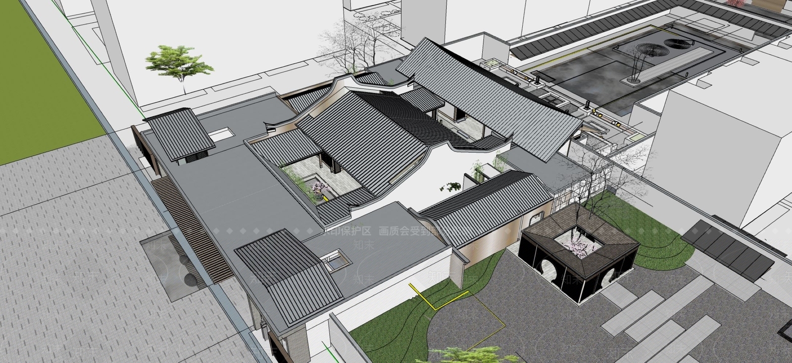新中式中式风格建筑SU模型下载【ID:1201652554】