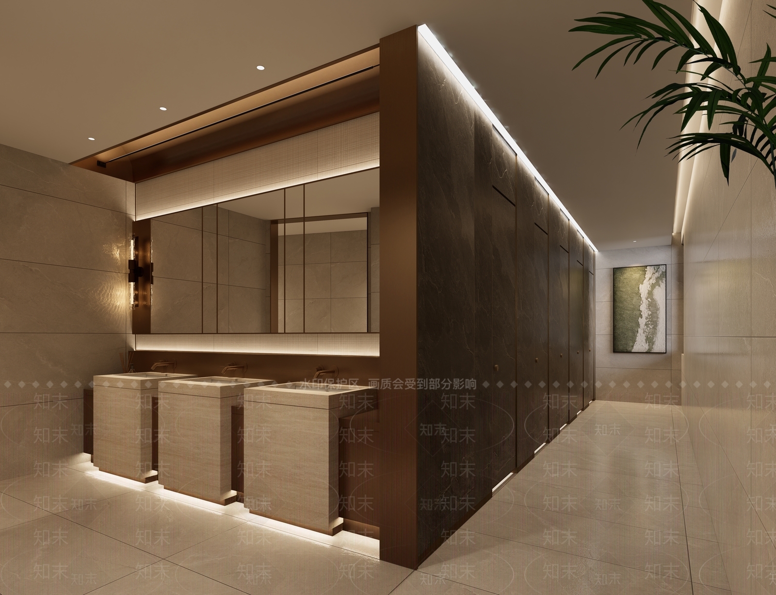 轻奢简约公共卫生间SU模型下载【ID:1201652684】