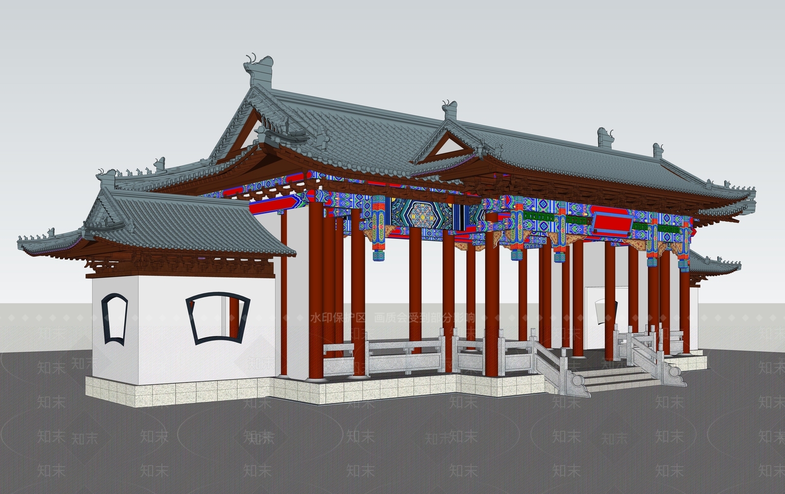 中式入口大门SU模型下载【ID:1201653150】