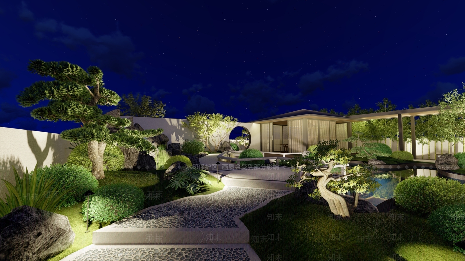 新中式办公园区景观SU模型下载【ID:1201654343】