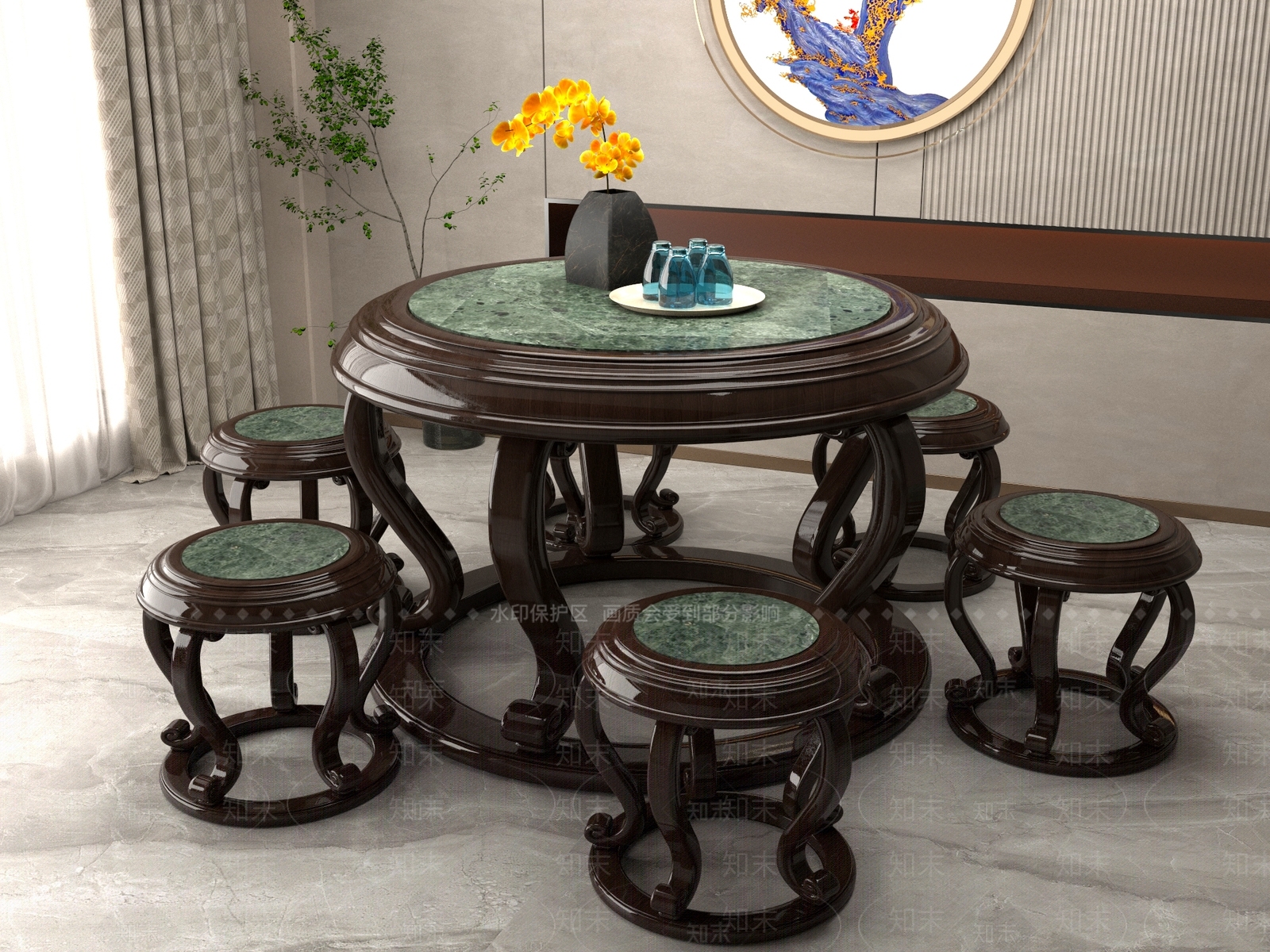 新中式中式茶桌椅3D模型下载【ID:1201655848】