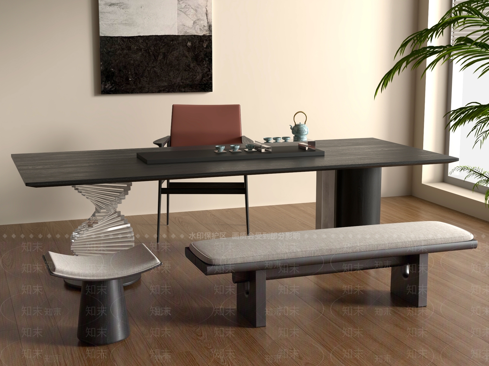 中式新中式茶桌椅3D模型下载【ID:1201656646】