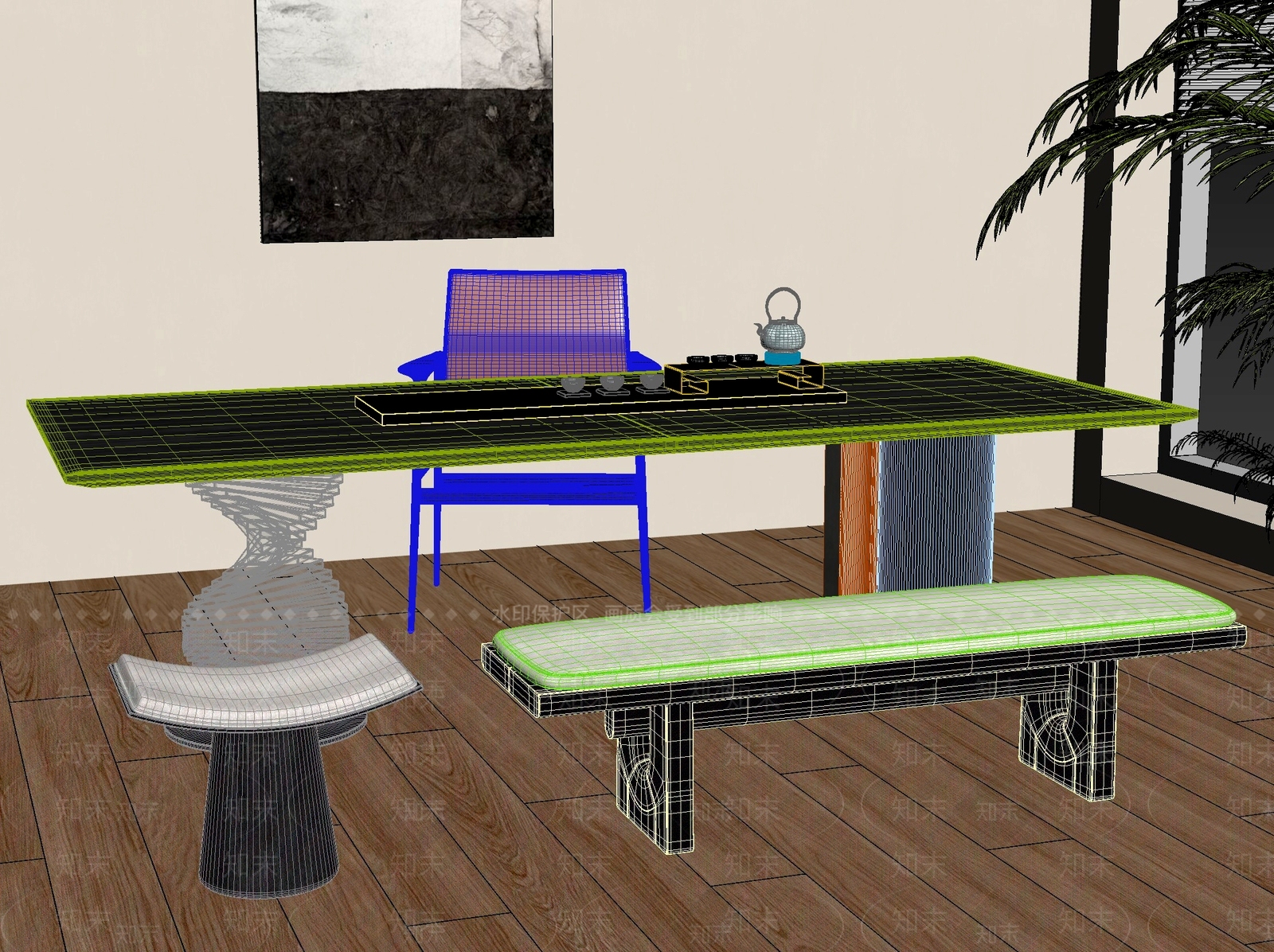 中式新中式茶桌椅3D模型下载【ID:1201656646】