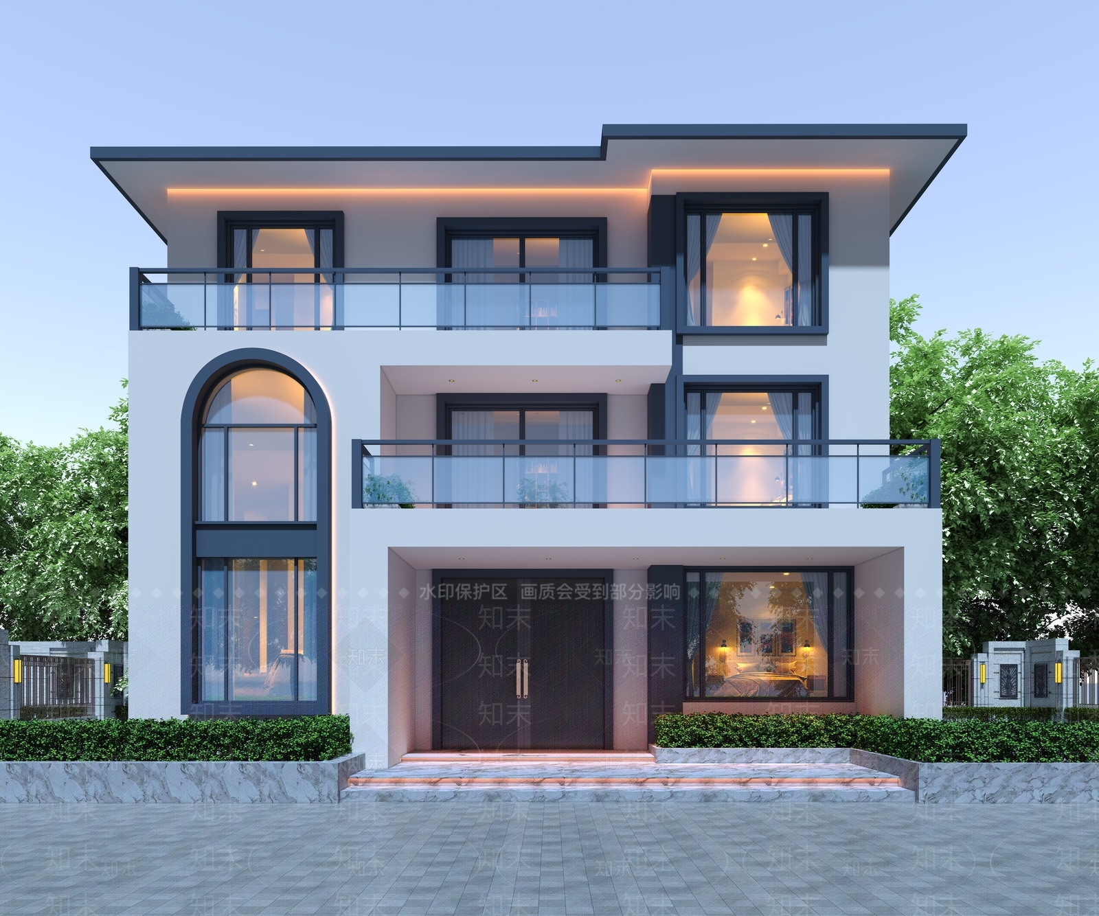 现代极简别墅外观3D模型下载【ID:1201658315】