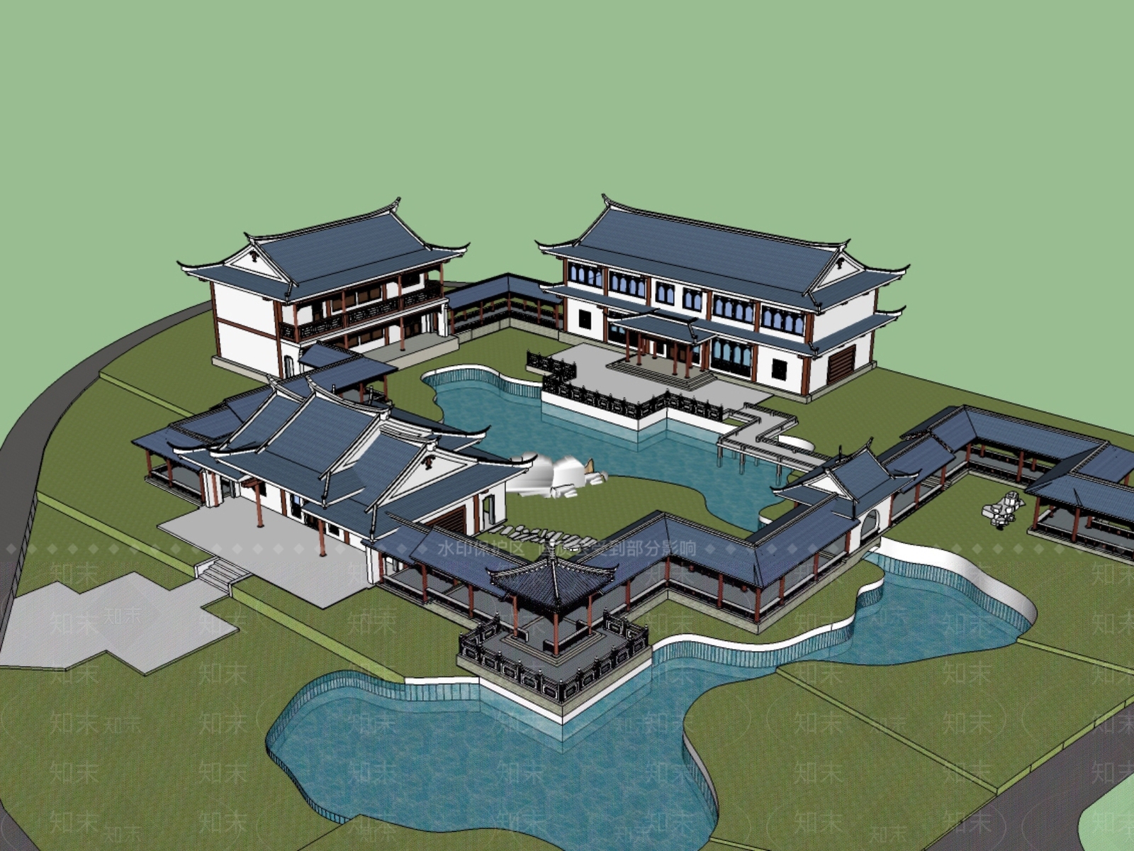新中式中式古建筑SU模型下载【ID:1201664121】