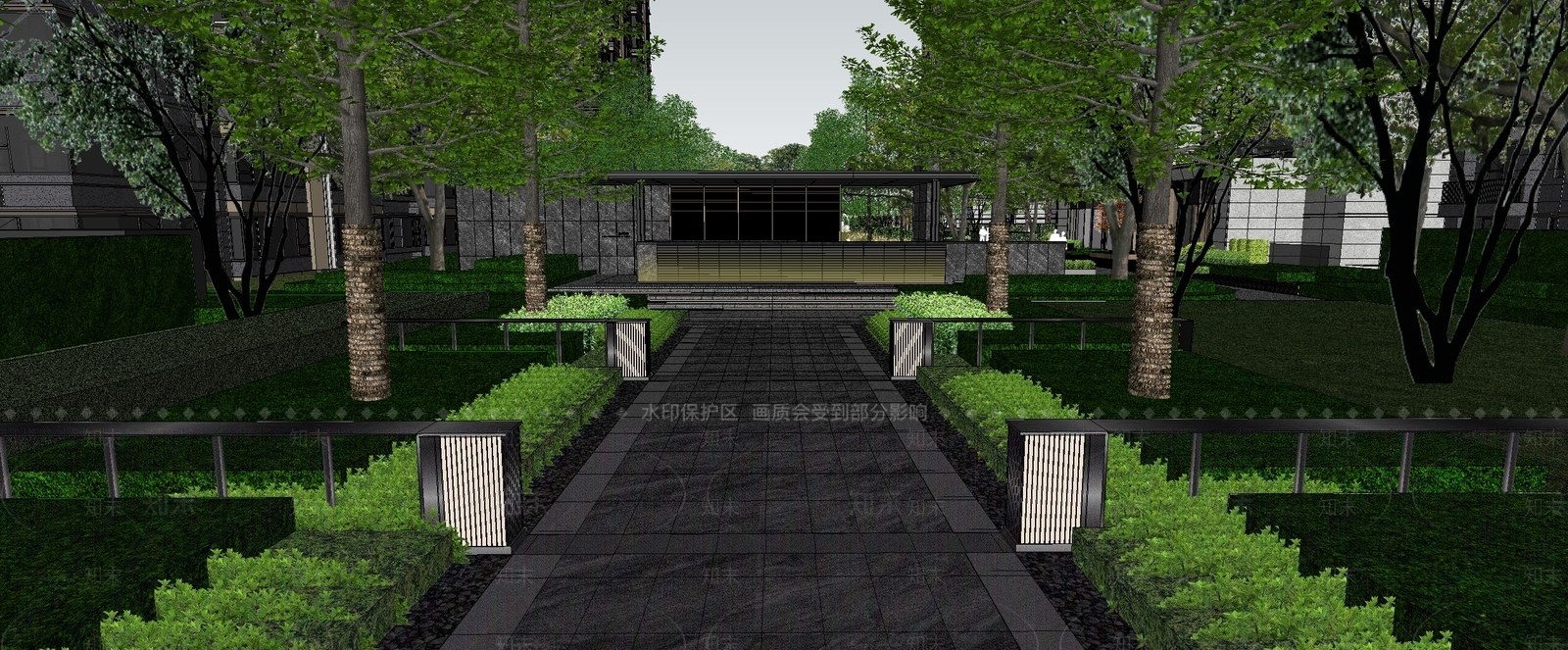 现代小区景观SU模型下载【ID:1201666871】