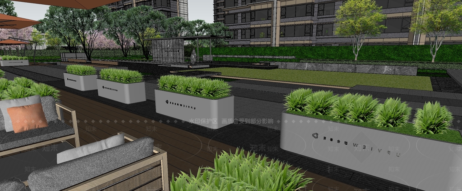 现代小区景观SU模型下载【ID:1201667123】