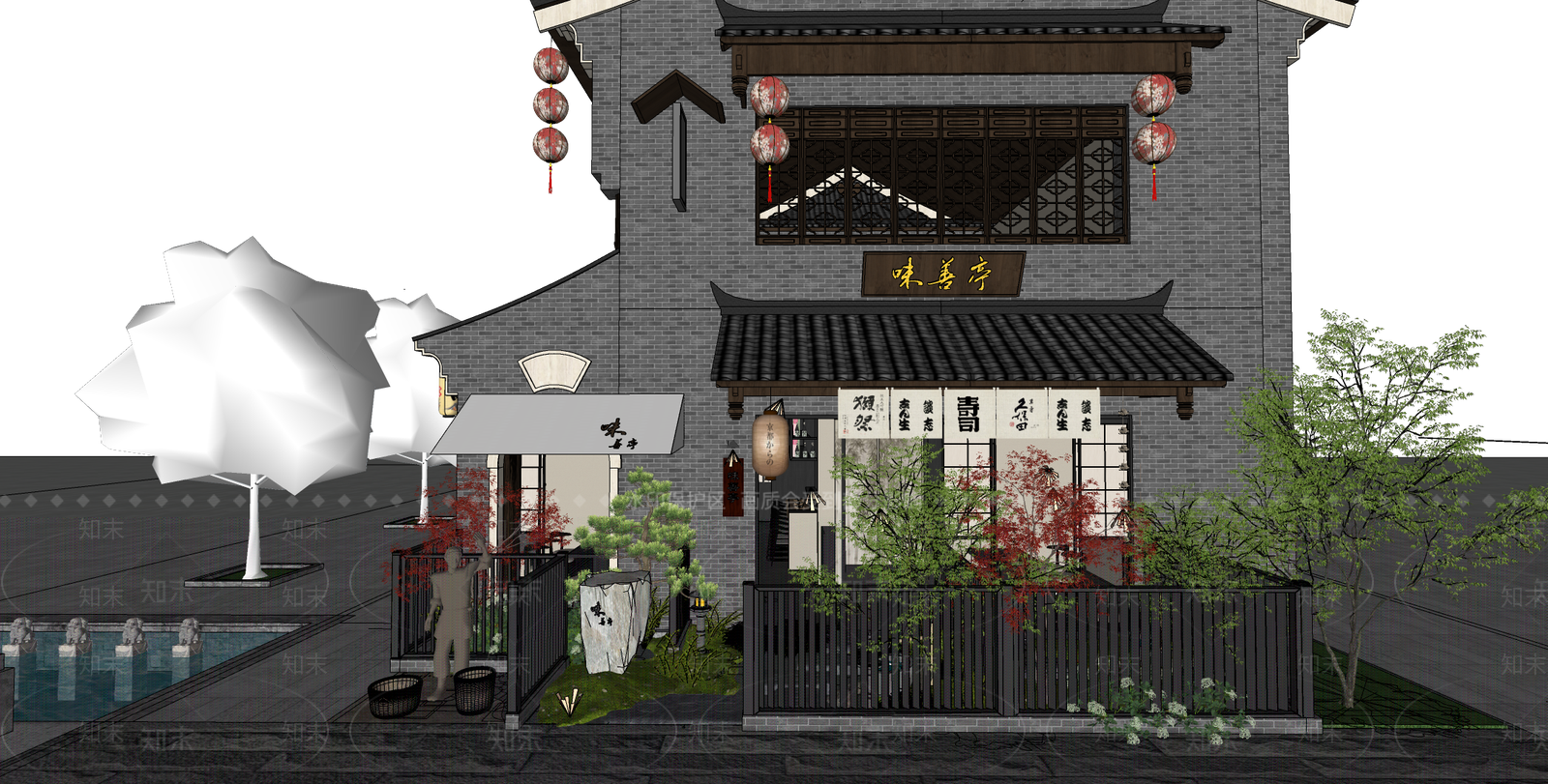 日式侘寂日料店SU模型下载【ID:1201668903】