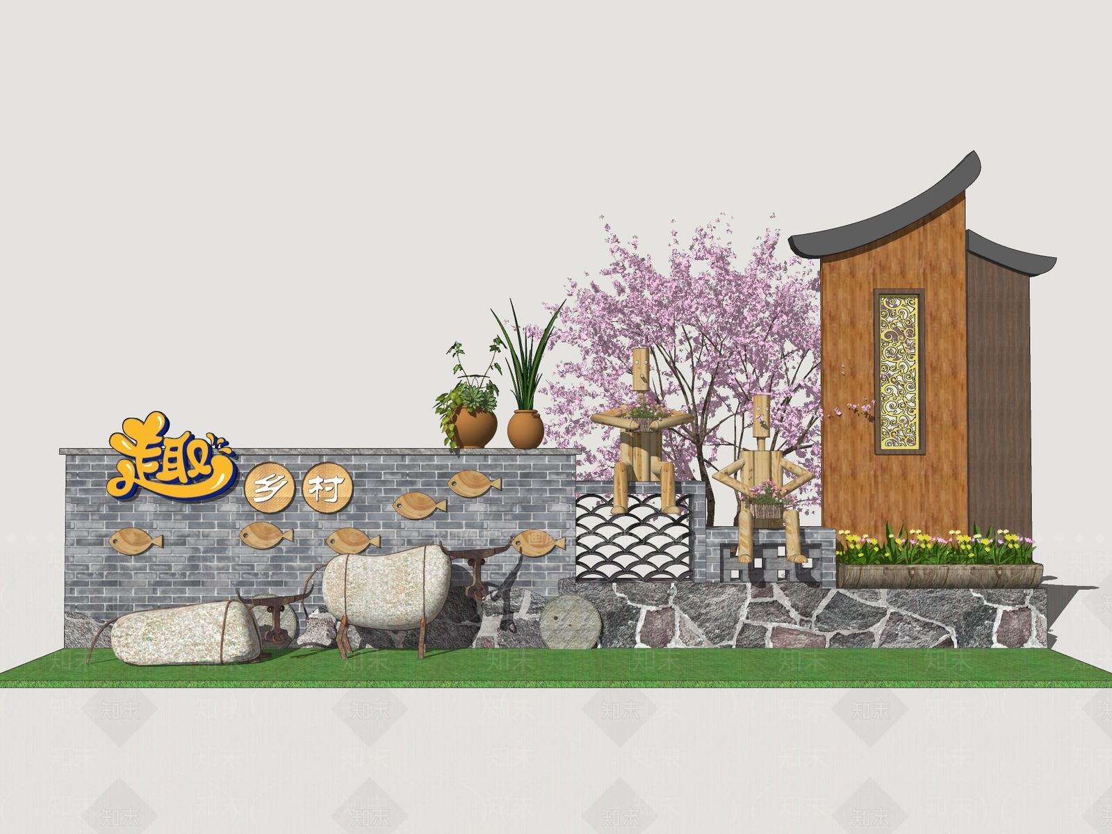 新中式标识标牌SU模型下载【ID:1201670453】