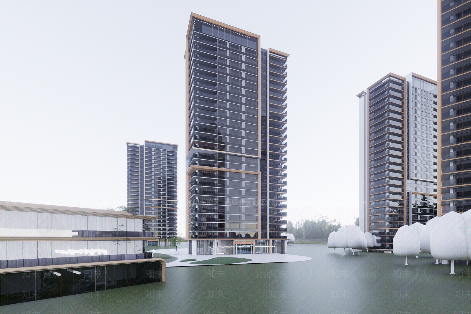 现代小区建筑SU模型下载【ID:1201670739】