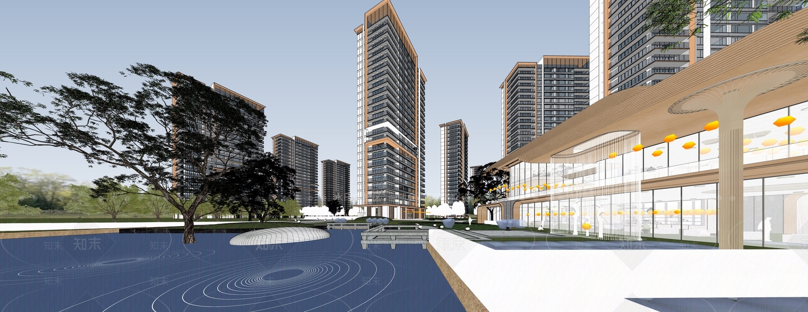 现代小区建筑SU模型下载【ID:1201670739】