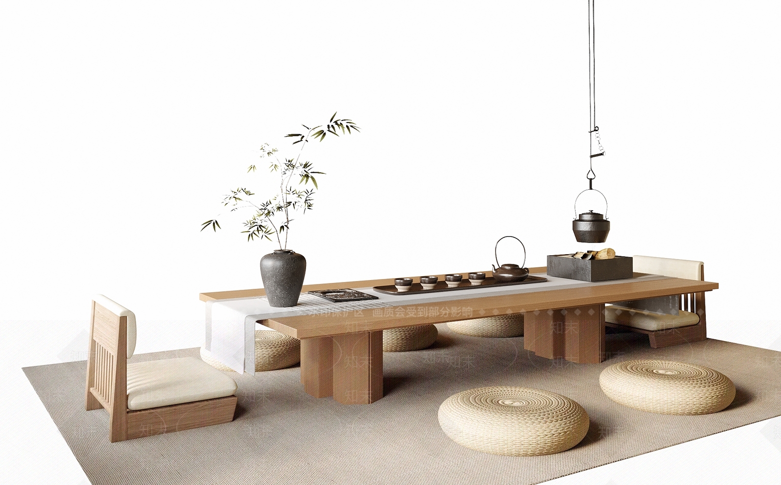 新中式日式茶桌椅3D模型下载【ID:1201670800】